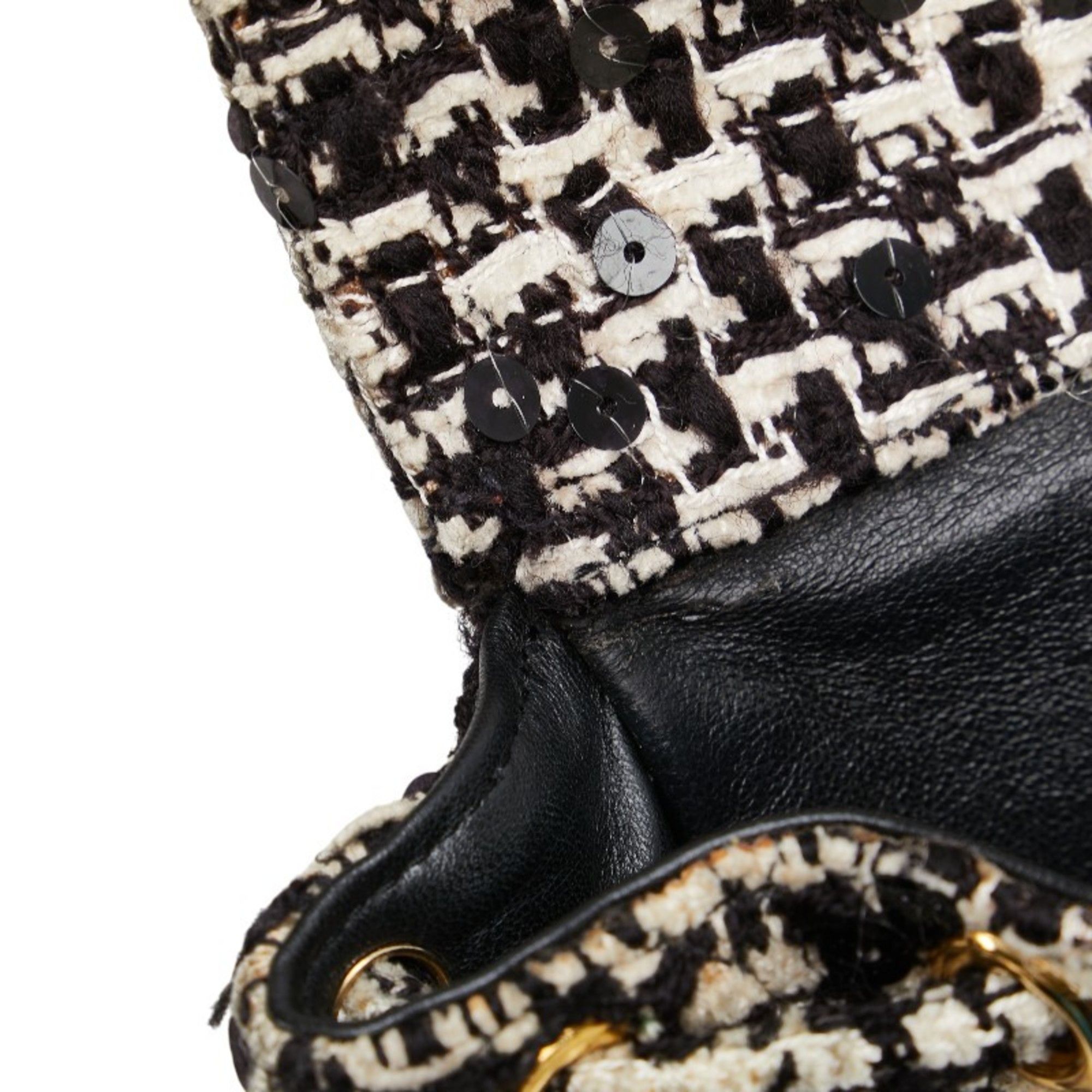 Chanel Chanel Matelasse Coco Mark Gold Hardware Chain Backpack Black White Tweed Sequins Women's CHANEL Size ONE SIZE - 11 Thumbnail