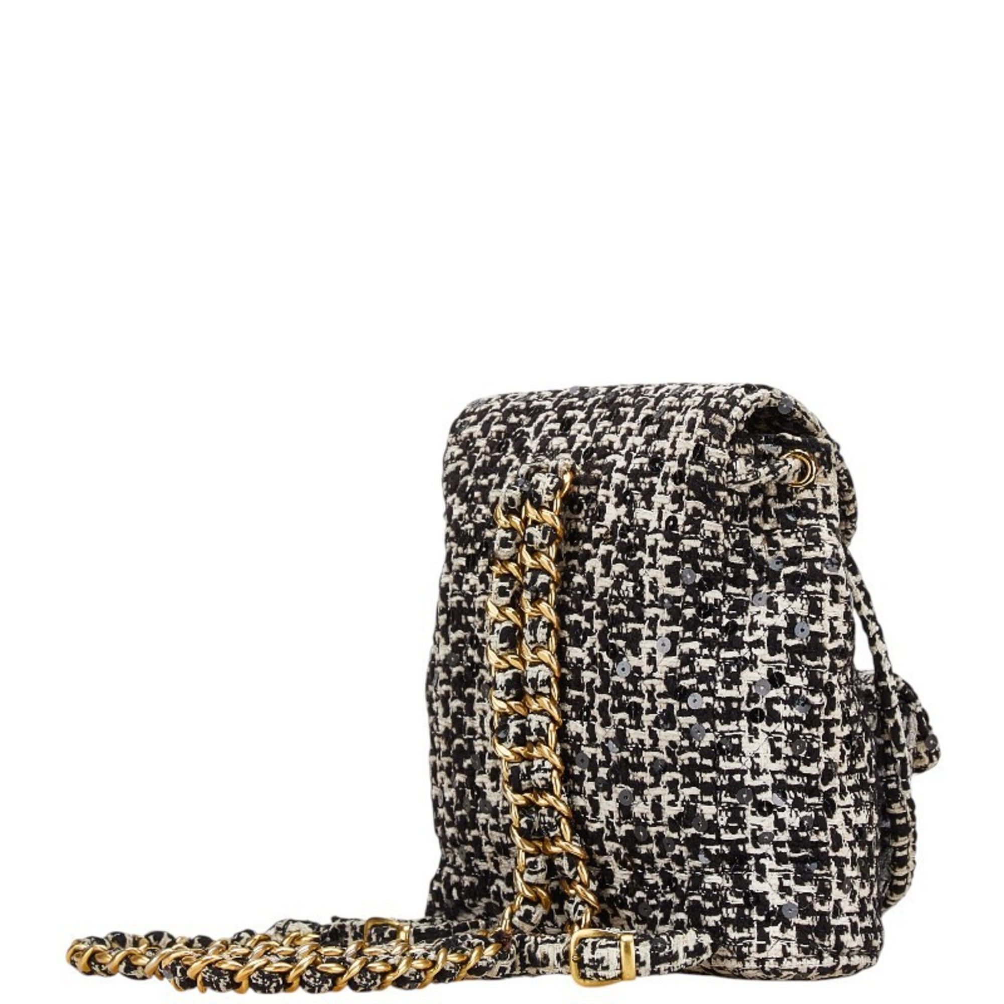 Chanel Chanel Matelasse Coco Mark Gold Hardware Chain Backpack Black White Tweed Sequins Women's CHANEL Size ONE SIZE - 2 Thumbnail