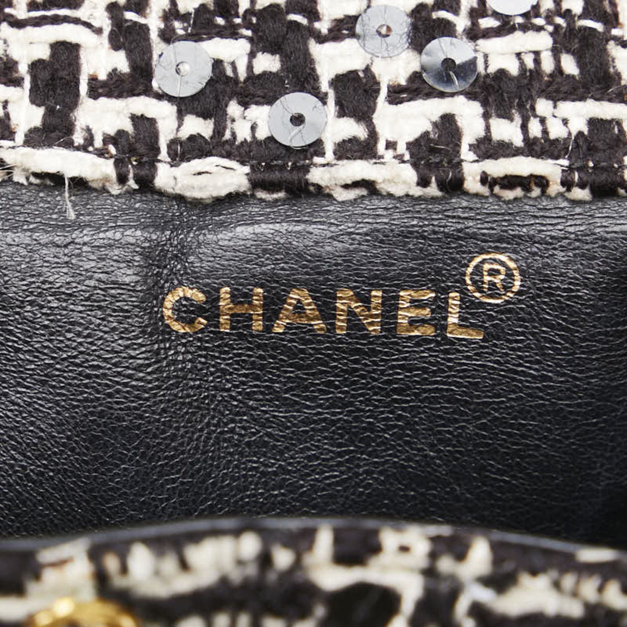 Chanel Chanel Matelasse Coco Mark Gold Hardware Chain Backpack Black White Tweed Sequins Women's CHANEL Size ONE SIZE - 13 Thumbnail