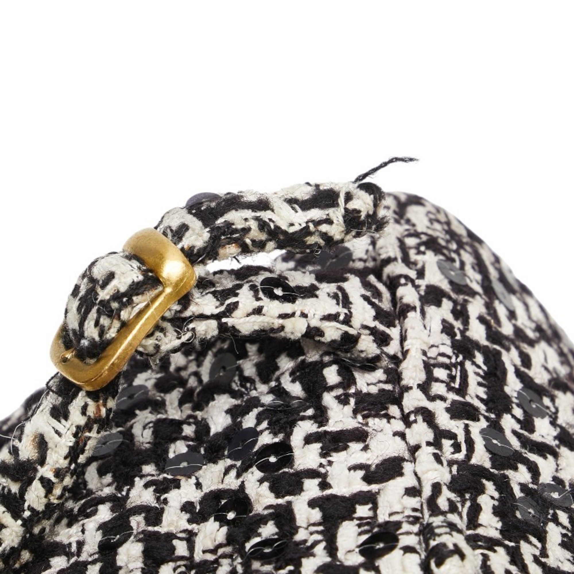 Chanel Chanel Matelasse Coco Mark Gold Hardware Chain Backpack Black White Tweed Sequins Women's CHANEL Size ONE SIZE - 9 Thumbnail