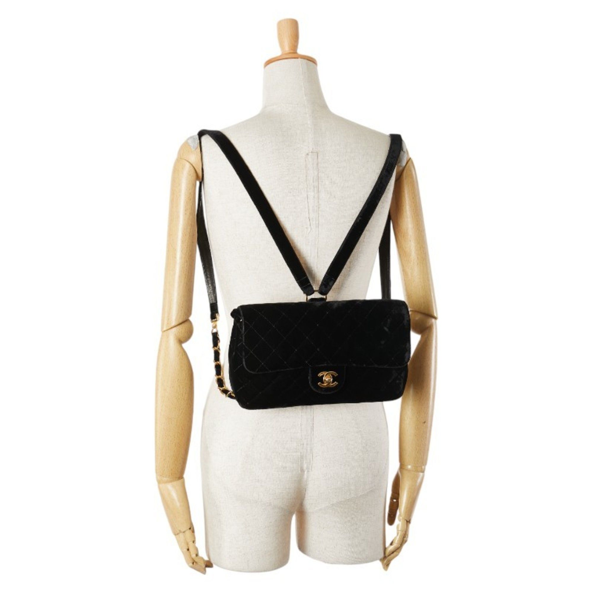 Chanel CHANEL Matelasse 25 Coco Mark Chain Backpack in Black Velour and Leather for Women Size ONE SIZE - 13 Thumbnail