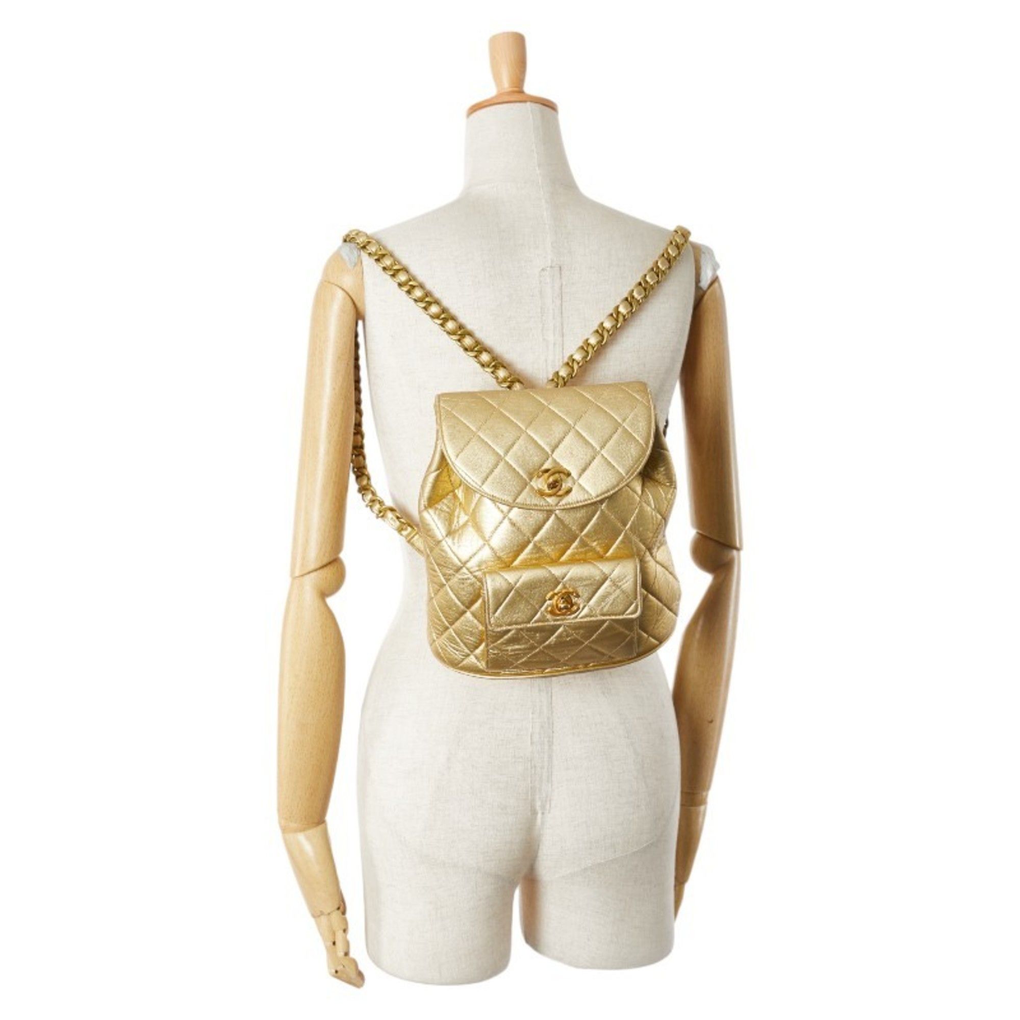 Chanel Chanel Coco Mark Matelasse Backpack, Gold Lambskin, Women's, CHANEL Size ONE SIZE - 13 Thumbnail