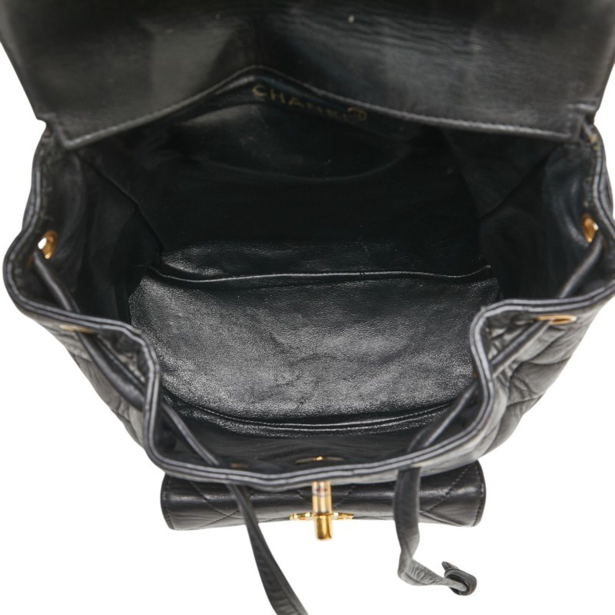 CHANEL Matelasse Coco Mark Gold Hardware Chain Backpack Black Lambskin Women\'s