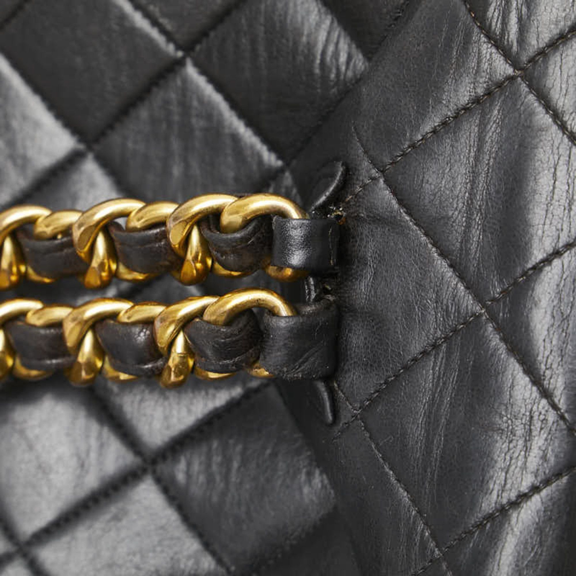 CHANEL Matelasse Coco Mark Gold Hardware Chain Backpack Black Lambskin Women\'s