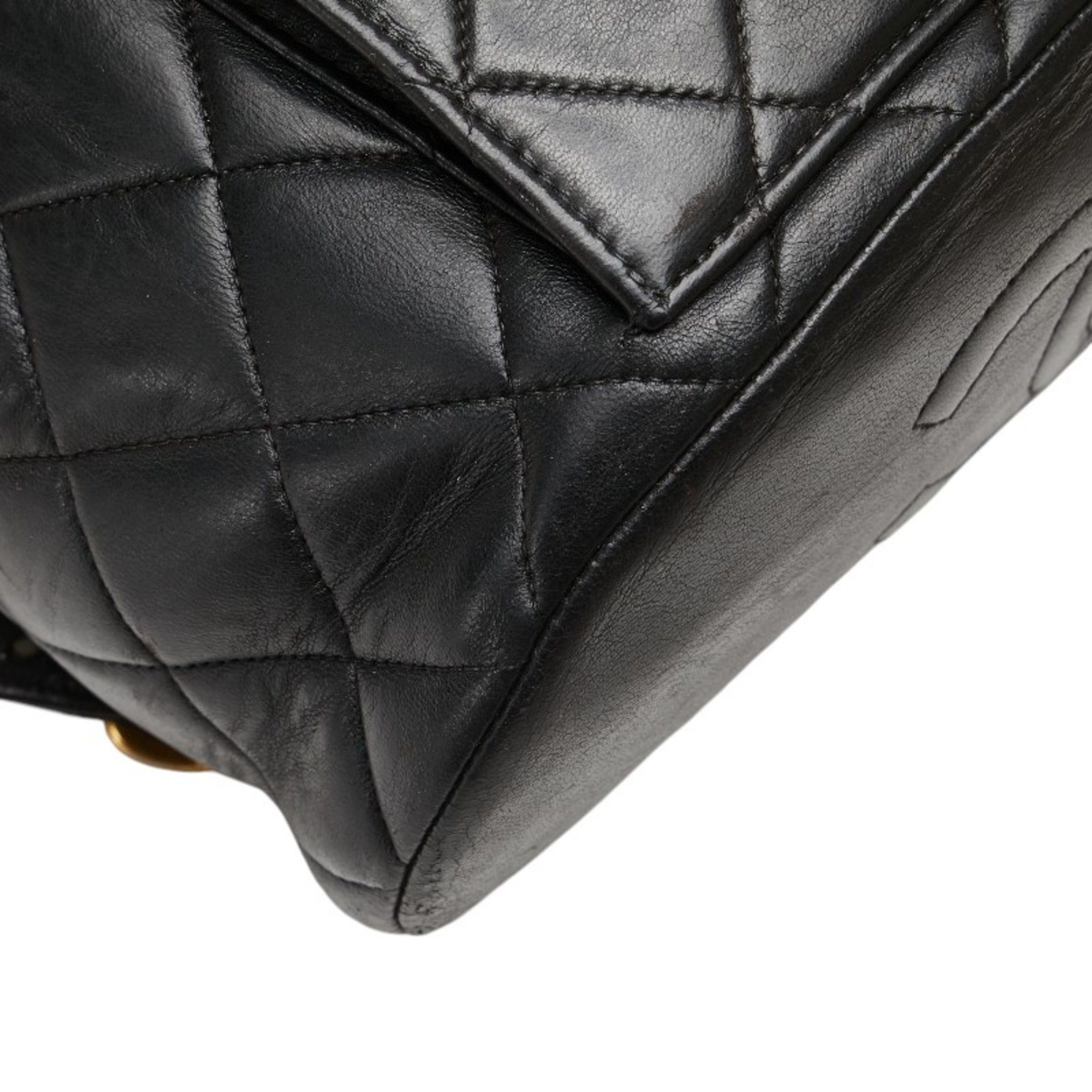 CHANEL Matelasse Coco Mark Gold Hardware Chain Backpack Black Lambskin Women\'s