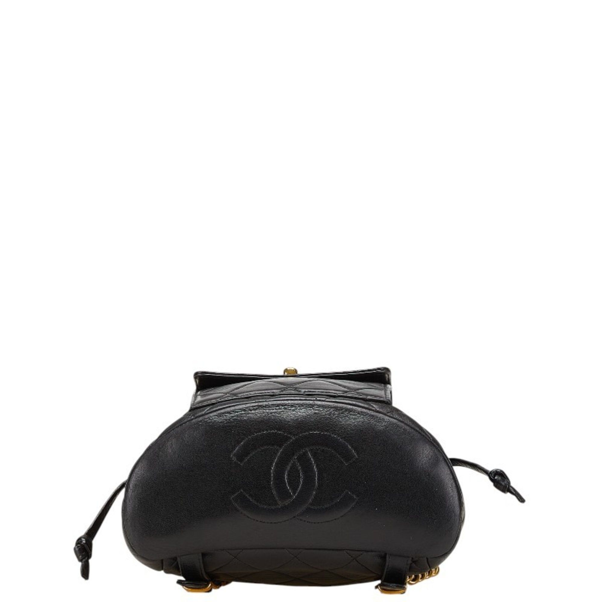 CHANEL Matelasse Coco Mark Gold Hardware Chain Backpack Black Lambskin Women\'s