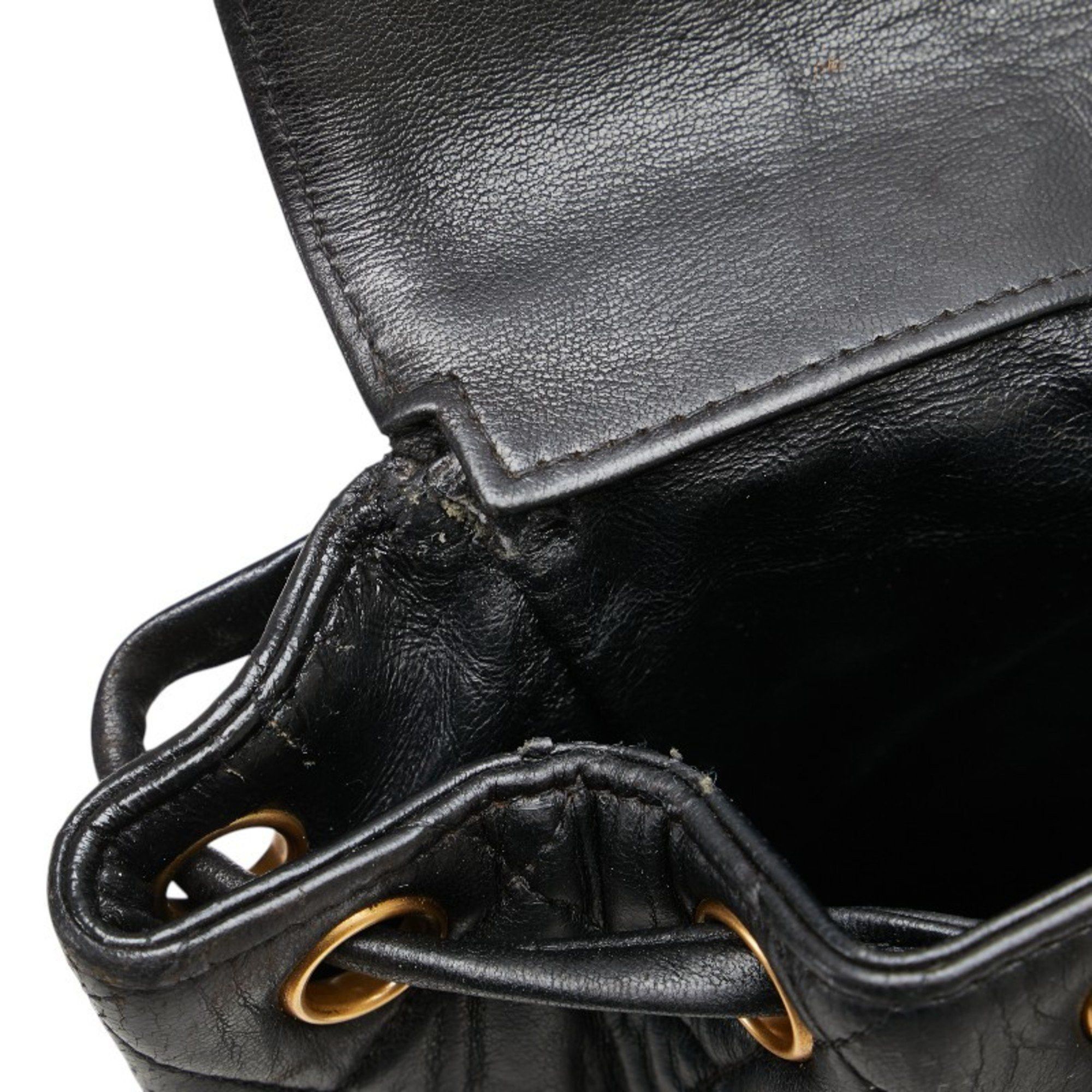 CHANEL Matelasse Coco Mark Gold Hardware Chain Backpack Black Lambskin Women\'s