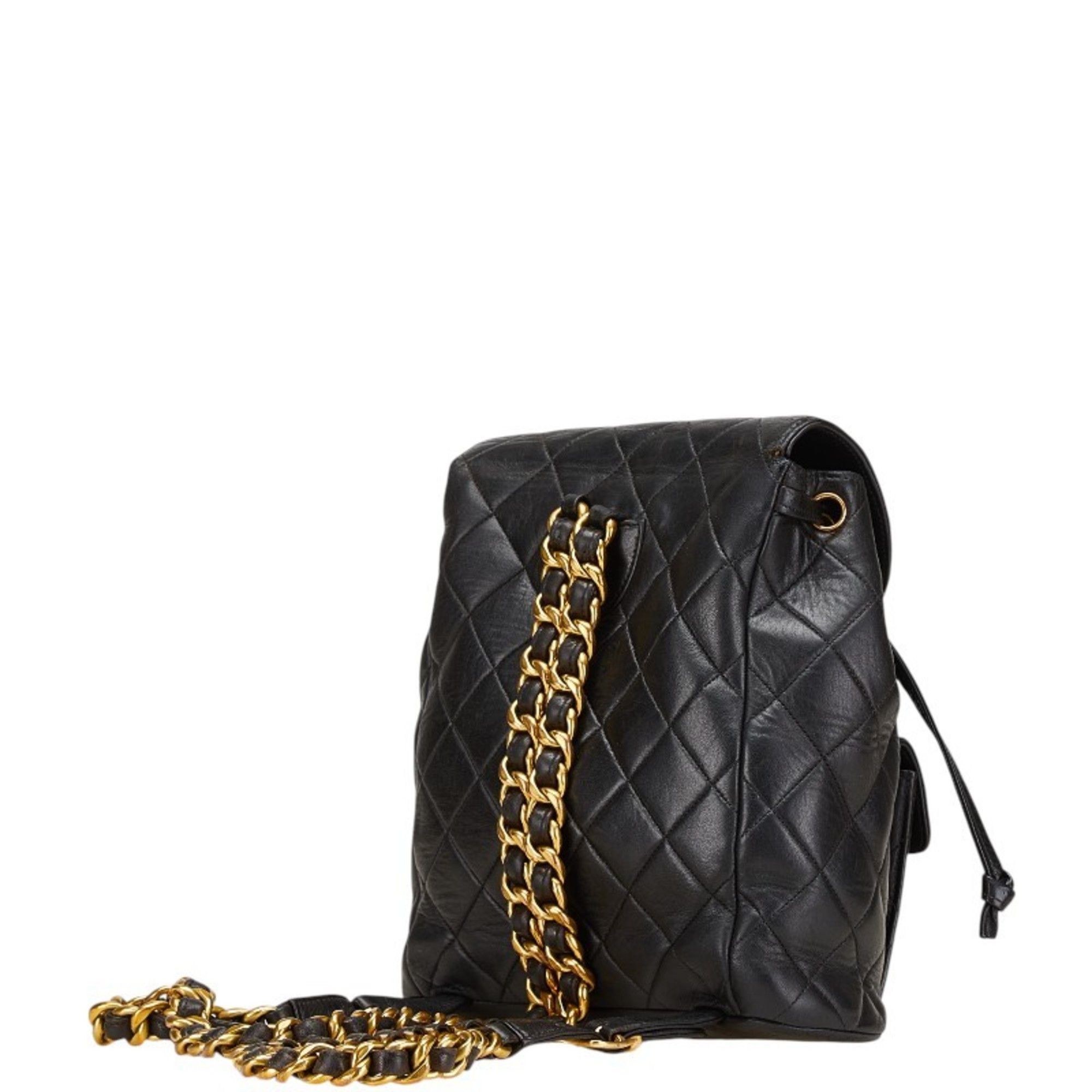 CHANEL Matelasse Coco Mark Gold Hardware Chain Backpack Black Lambskin Women\'s