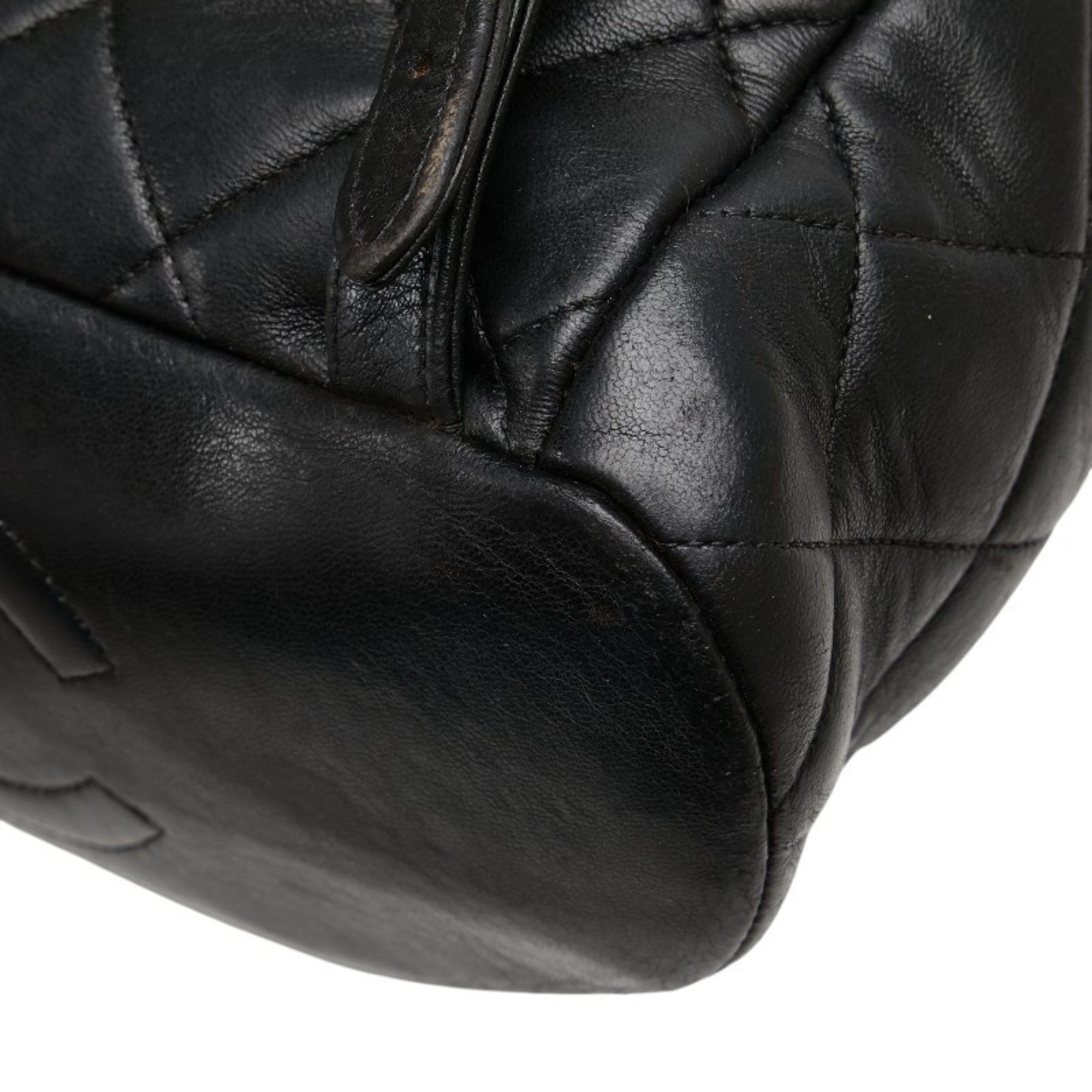 CHANEL Matelasse Coco Mark Gold Hardware Chain Backpack Black Lambskin Women\'s