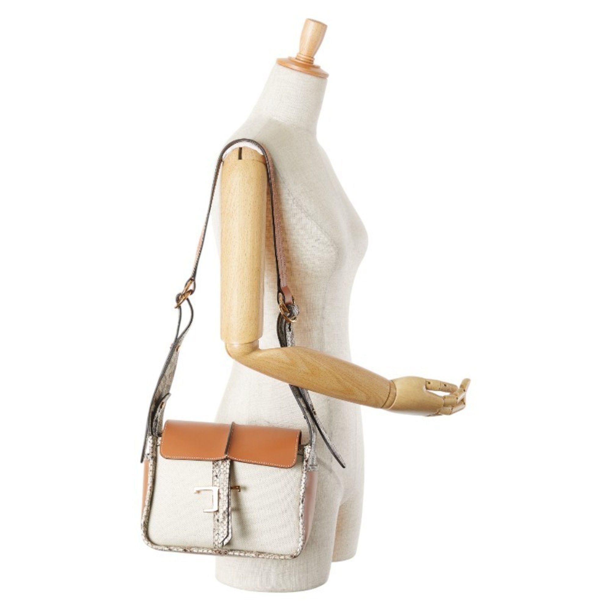 Tod's Tod's T Timeless Python Embossed Shoulder Bag in Ivory and Brown Leather Canvas for Women Size ONE SIZE - 13 Thumbnail