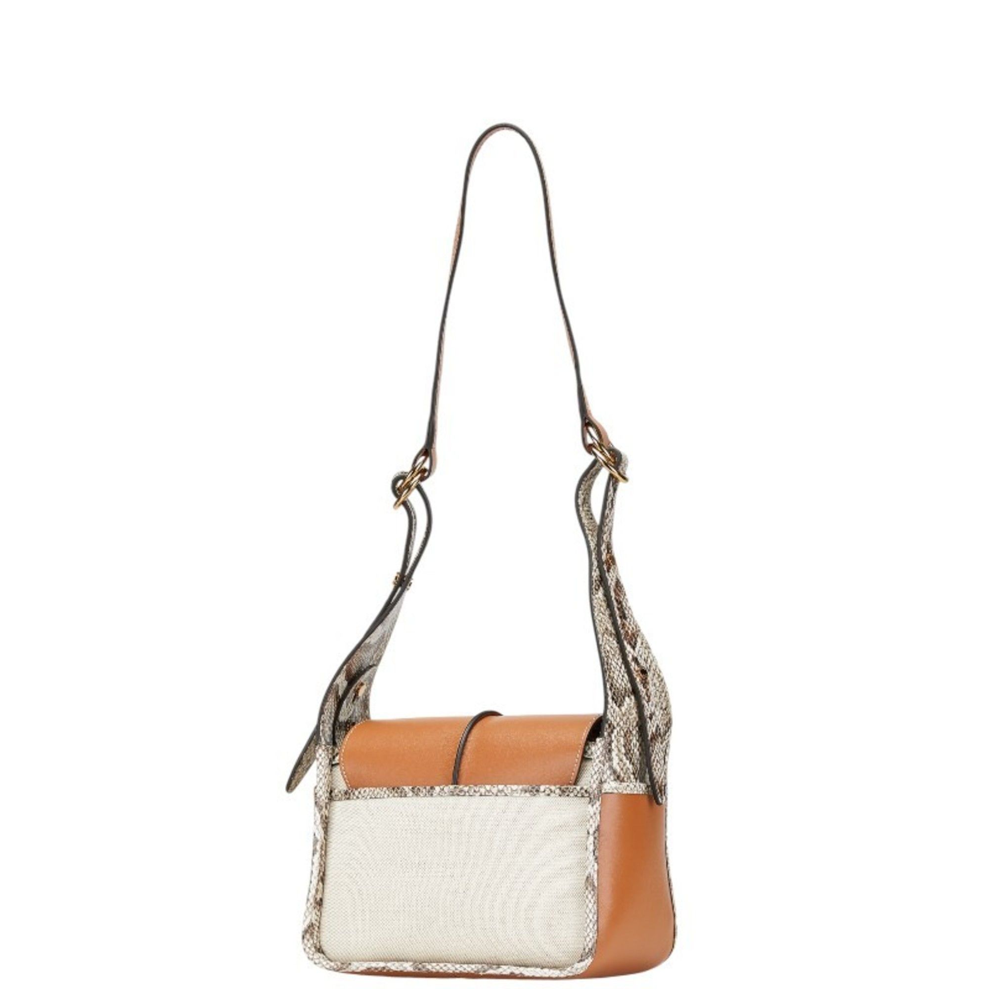 Tod's Tod's T Timeless Python Embossed Shoulder Bag in Ivory and Brown Leather Canvas for Women Size ONE SIZE - 2 Thumbnail