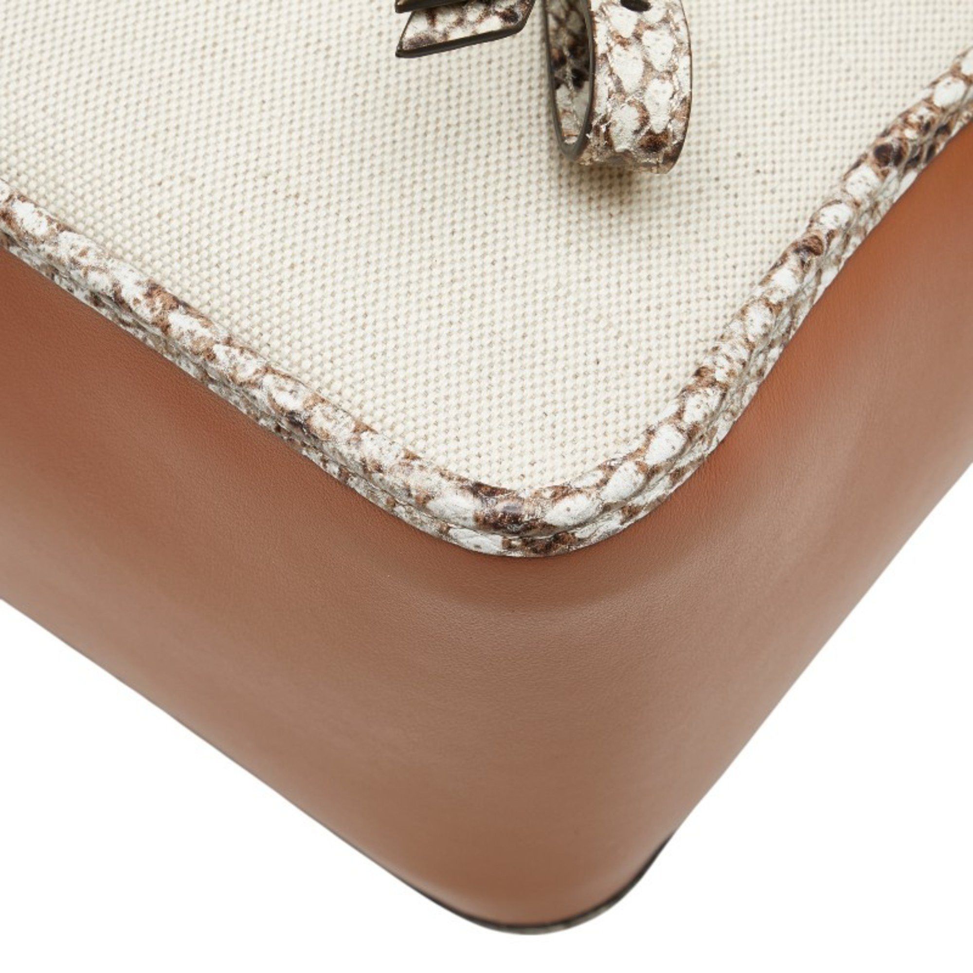 Tod's Tod's T Timeless Python Embossed Shoulder Bag in Ivory and Brown Leather Canvas for Women Size ONE SIZE - 5 Thumbnail