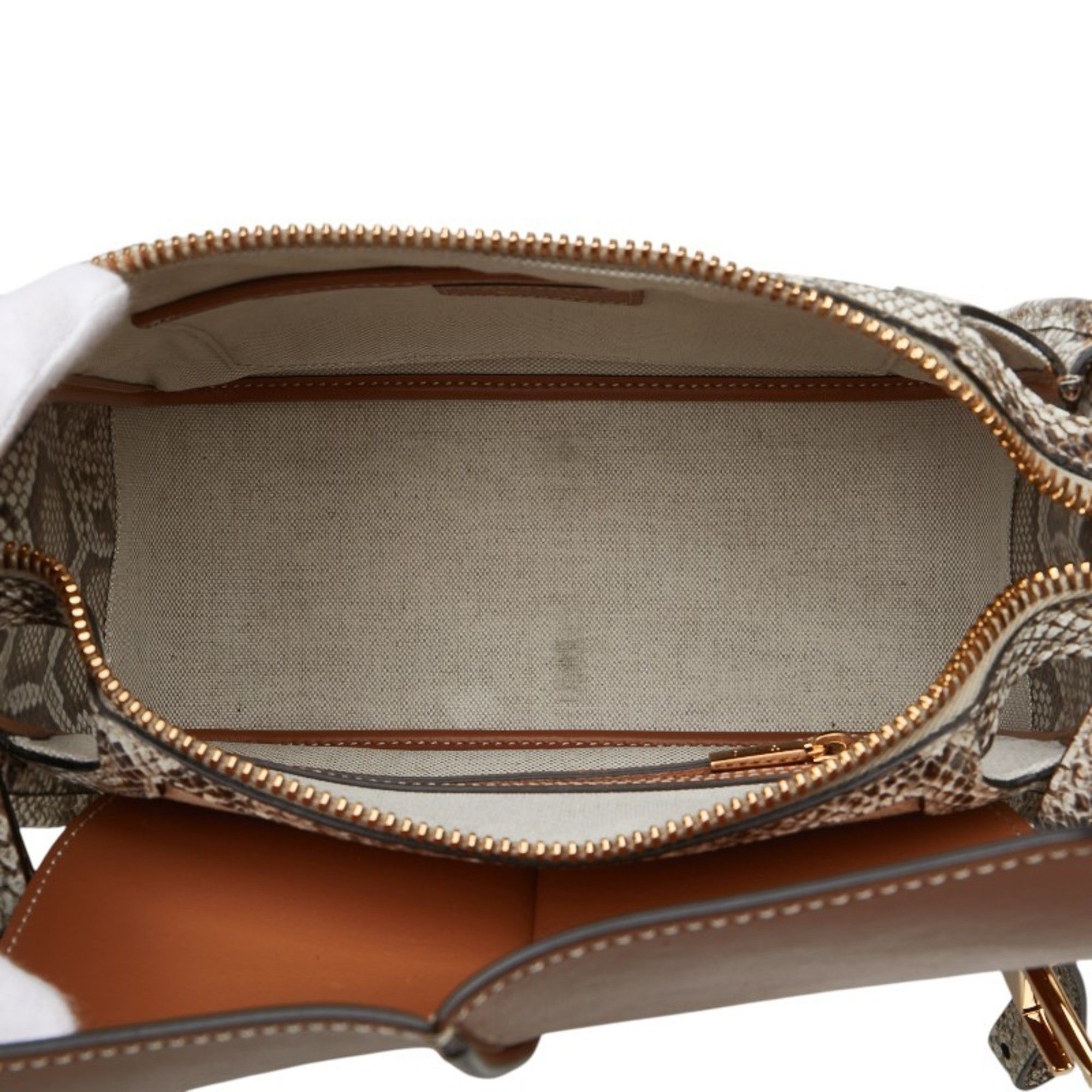 Tod's Tod's T Timeless Python Embossed Shoulder Bag in Ivory and Brown Leather Canvas for Women Size ONE SIZE - 8 Thumbnail