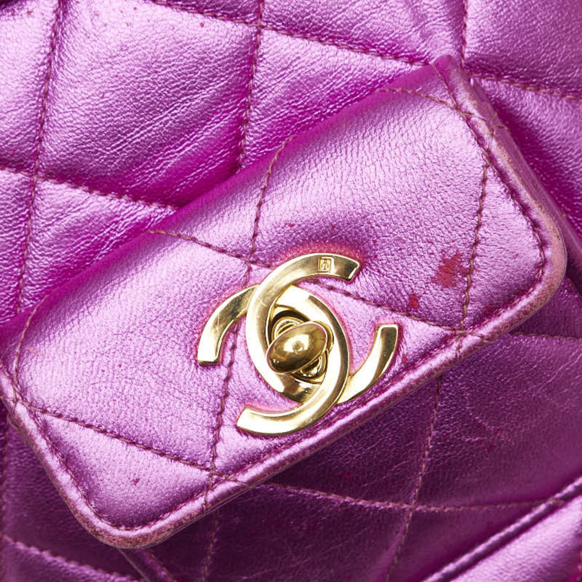 Chanel CHANEL Matelasse Coco Mark Gold Hardware Chain Backpack Metallic Pink Lambskin Women's Size ONE SIZE - 9 Thumbnail