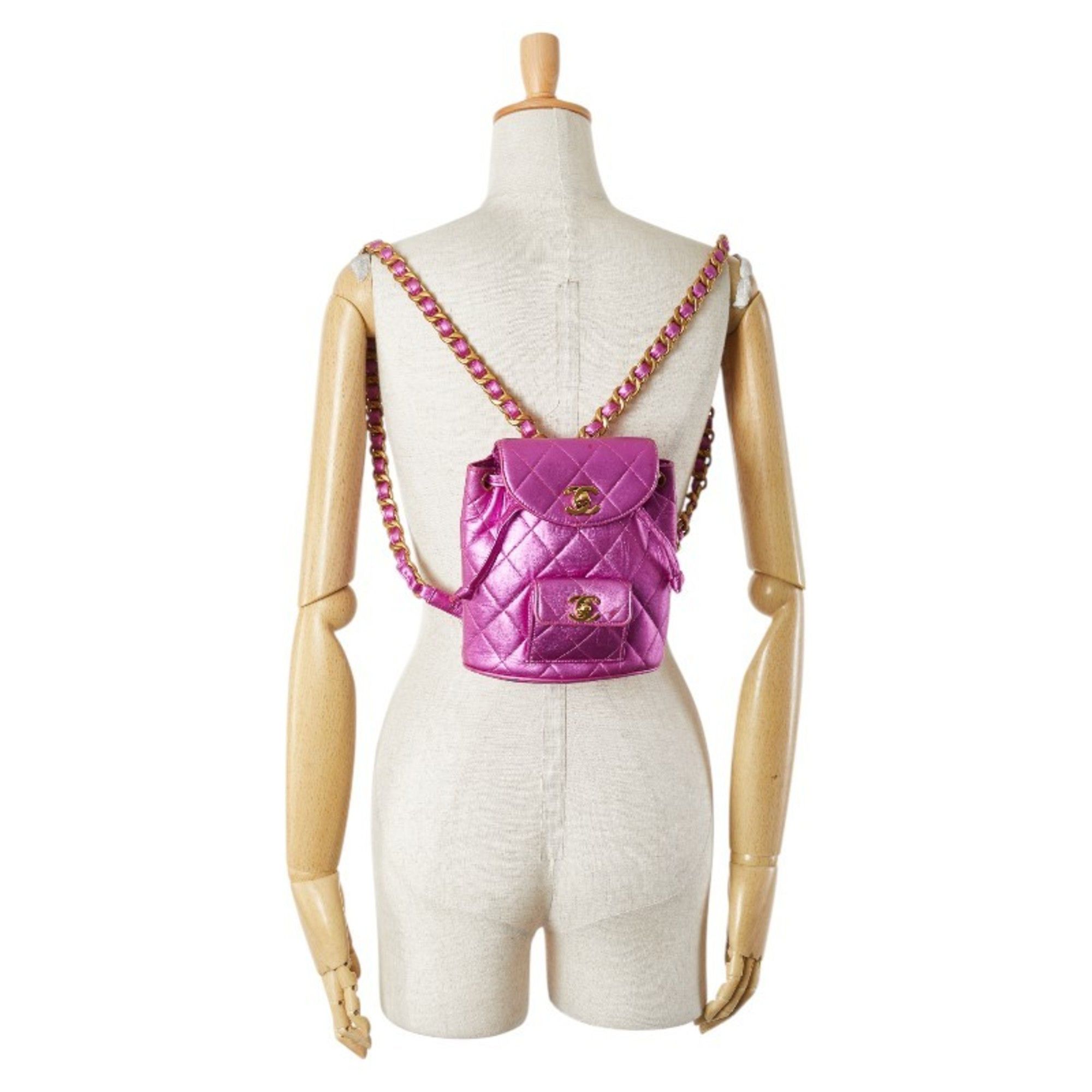 Chanel CHANEL Matelasse Coco Mark Gold Hardware Chain Backpack Metallic Pink Lambskin Women's Size ONE SIZE - 14 Thumbnail