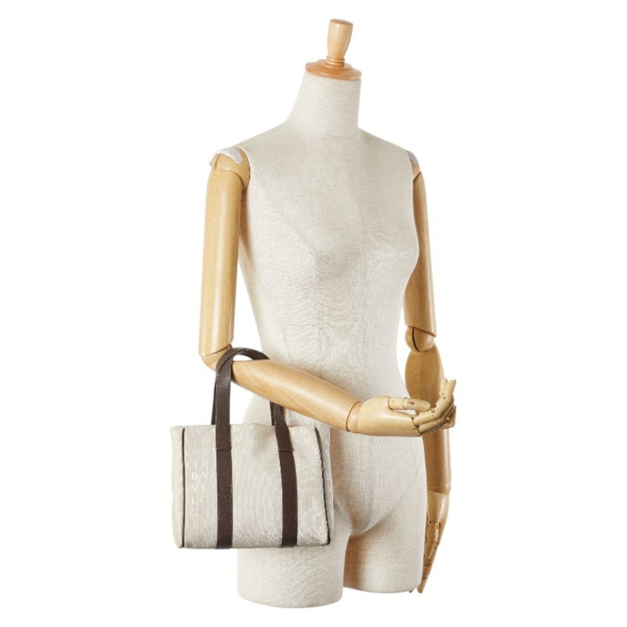 Bvlgari Bvlgari Logomania Handbag Mini Tote Bag Beige Brown Canvas Leather Women's BVLGARI Size ONE SIZE - 11 Thumbnail