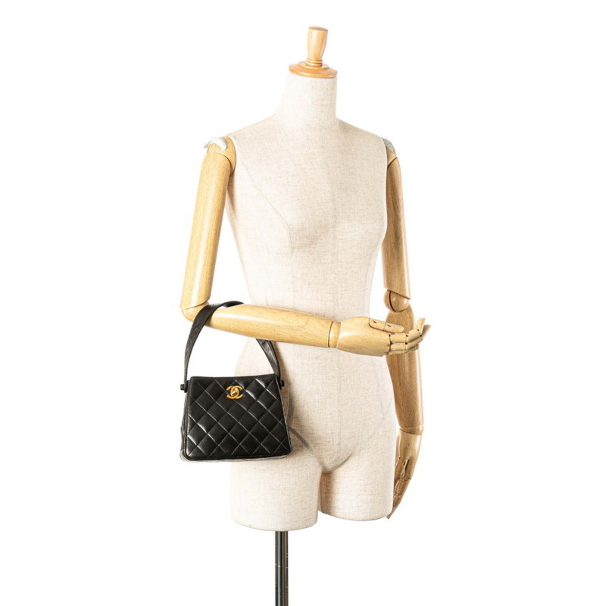 Chanel CHANEL Matelasse Coco Mark Mini Handbag in Black Lambskin for Women Size ONE SIZE - 14 Thumbnail