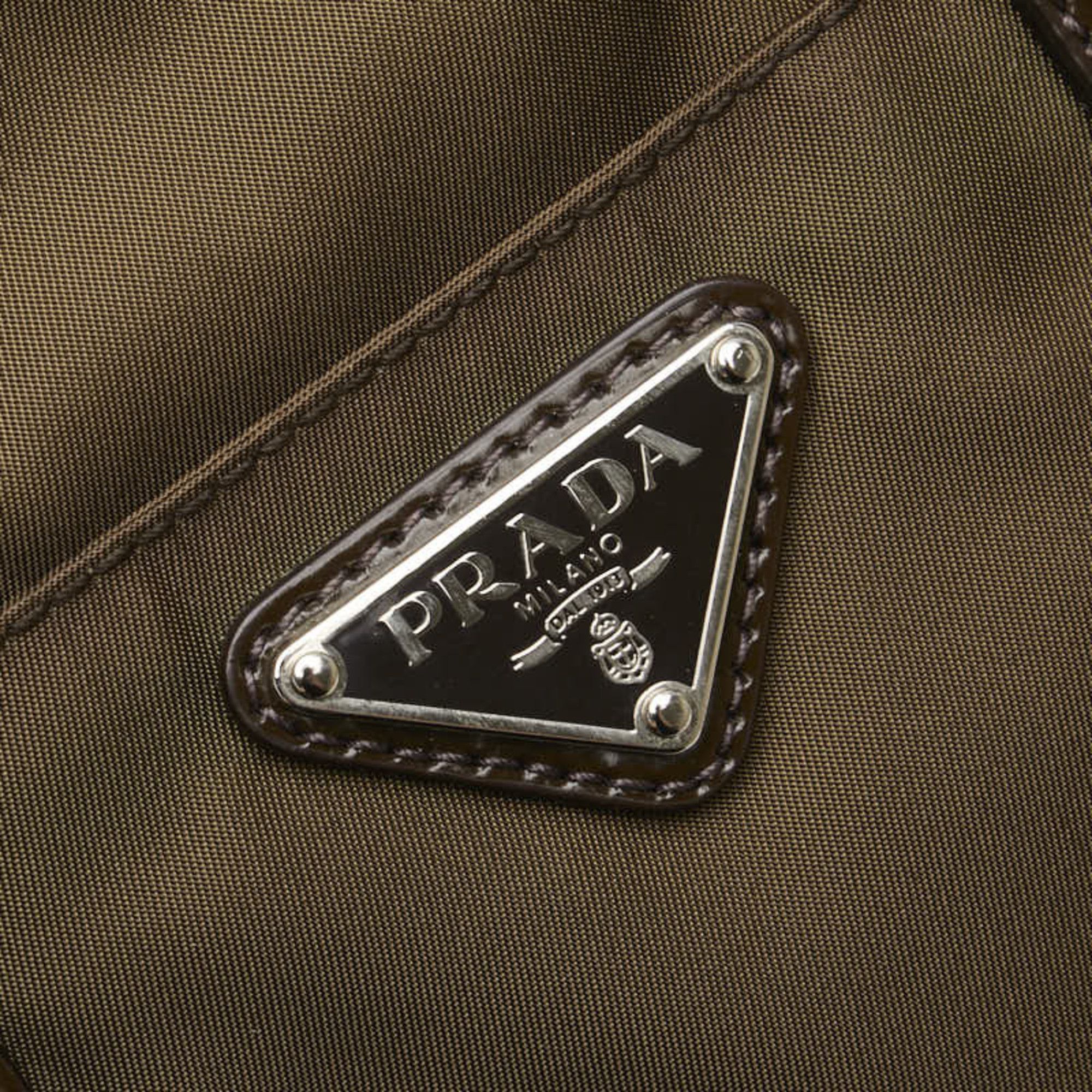 Prada Prada Triangle Logo Plate Handbag/Shoulder Bag, 2-Way, BN1066, Khaki, Brown, Nylon, Leather, Women's, PRADA Size ONE SIZE - 11 Thumbnail