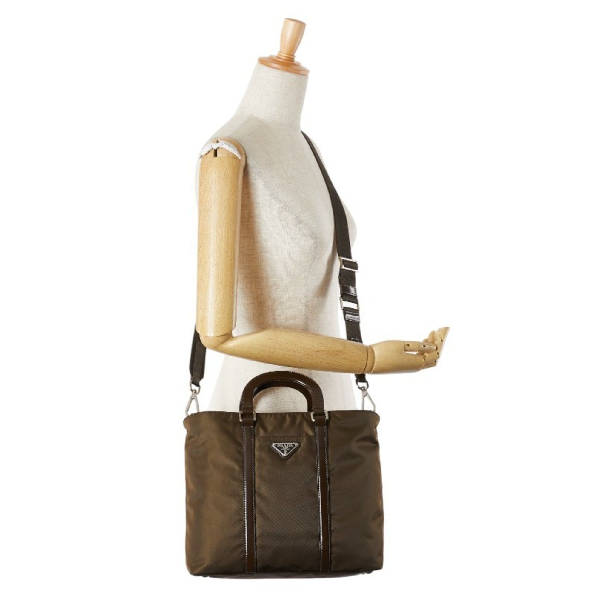 Prada Prada Triangle Logo Plate Handbag/Shoulder Bag, 2-Way, BN1066, Khaki, Brown, Nylon, Leather, Women's, PRADA Size ONE SIZE - 15 Thumbnail