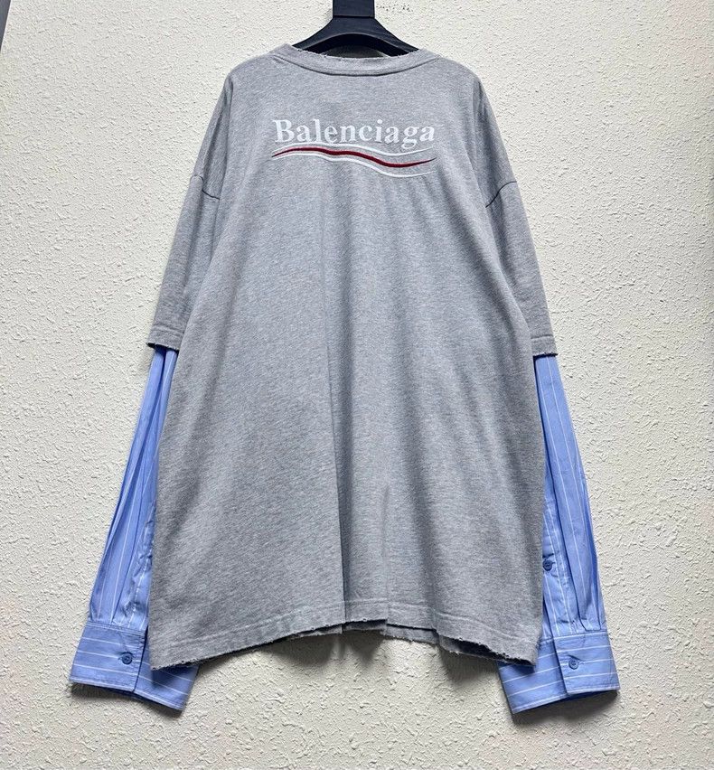Balenciaga Balenciaga Gray Embroidered Stripe Fake Two-Piece Shirt - dmc Size US M / EU 48-50 / 2 - 2 Thumbnail