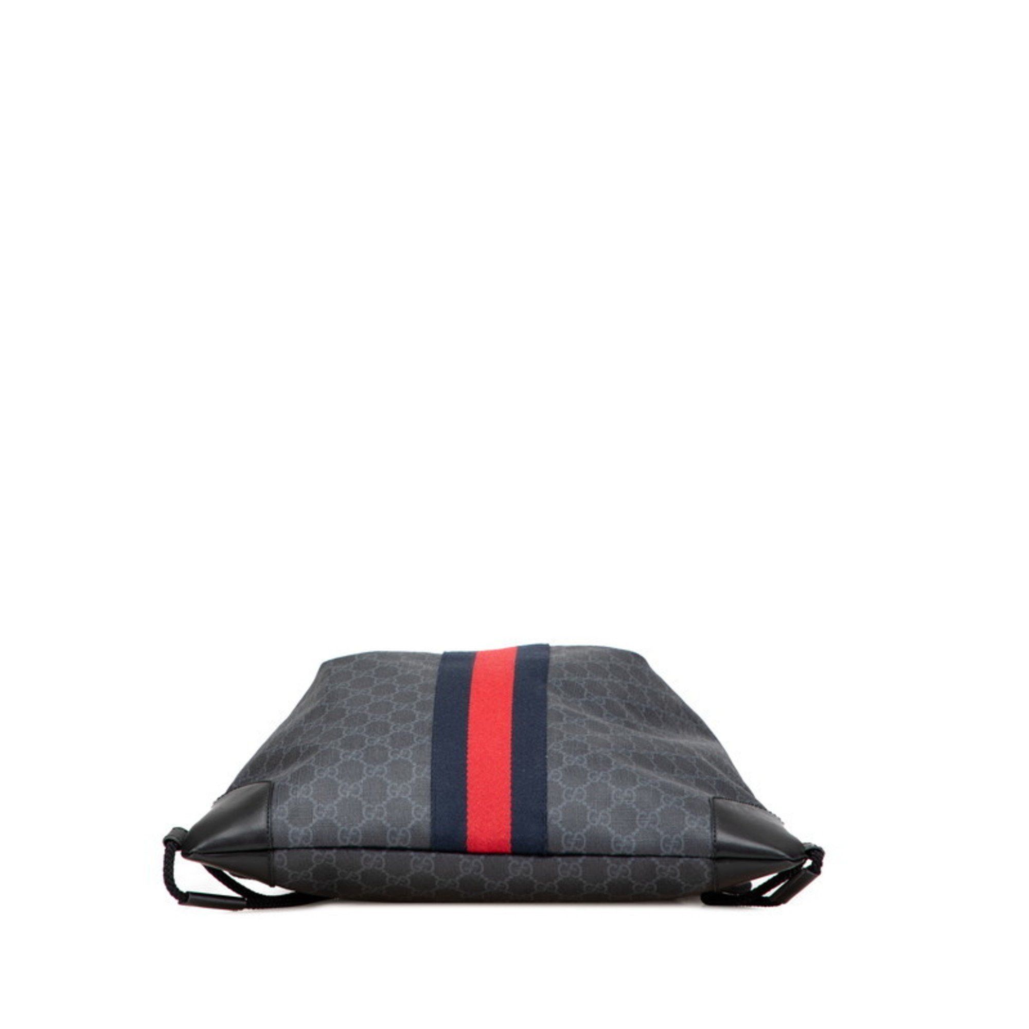 Gucci Gucci GG Supreme Sherry Line Drawstring Backpack 473872 Gray Black Leather Women's GUCCI Size ONE SIZE - 3 Thumbnail