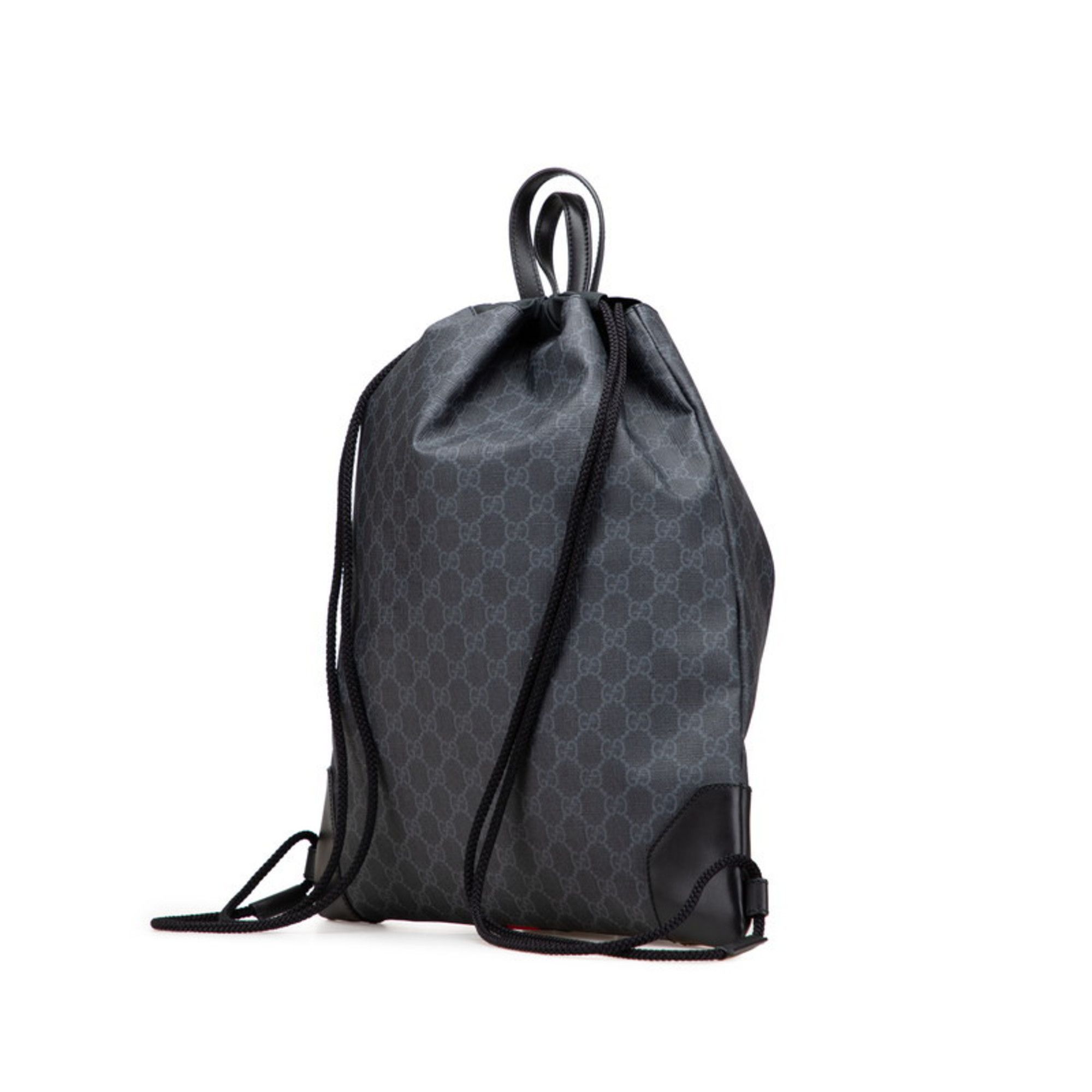 Gucci Gucci GG Supreme Sherry Line Drawstring Backpack 473872 Gray Black Leather Women's GUCCI Size ONE SIZE - 2 Thumbnail