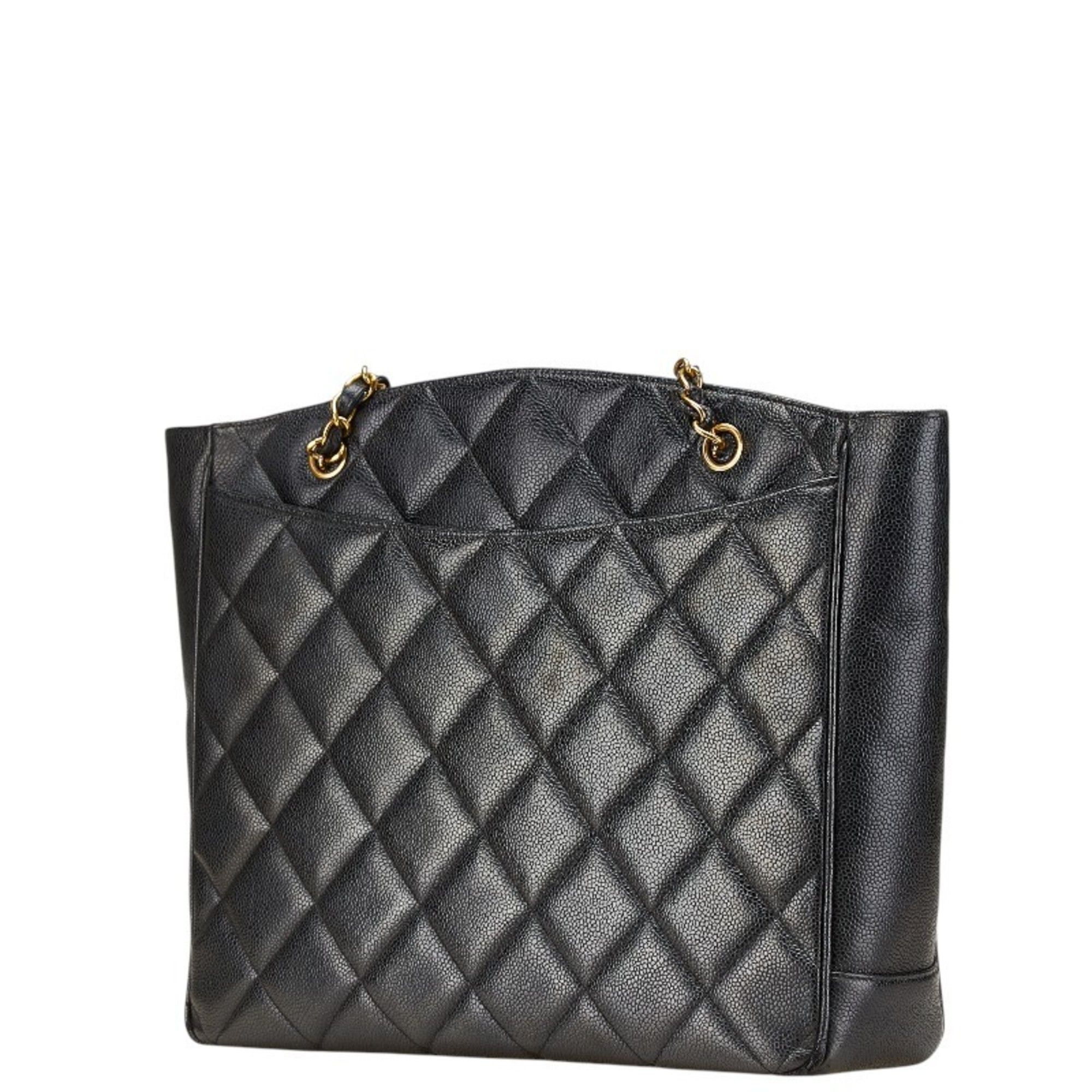 CHANEL Matelasse Coco Mark Chain Tote Bag, One-Shoulder Black Caviar Skin, Women's