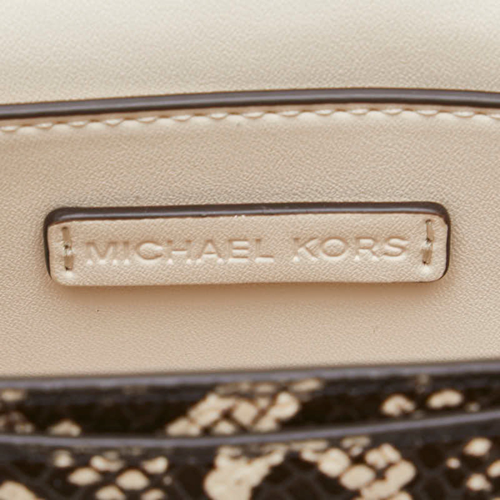 Michael Kors Michael Kors Python Embossed MK Logo Crossbody Shoulder Bag 35S4G6RC1Y Brown and Beige Leather Women's Size ONE SIZE - 10 Thumbnail