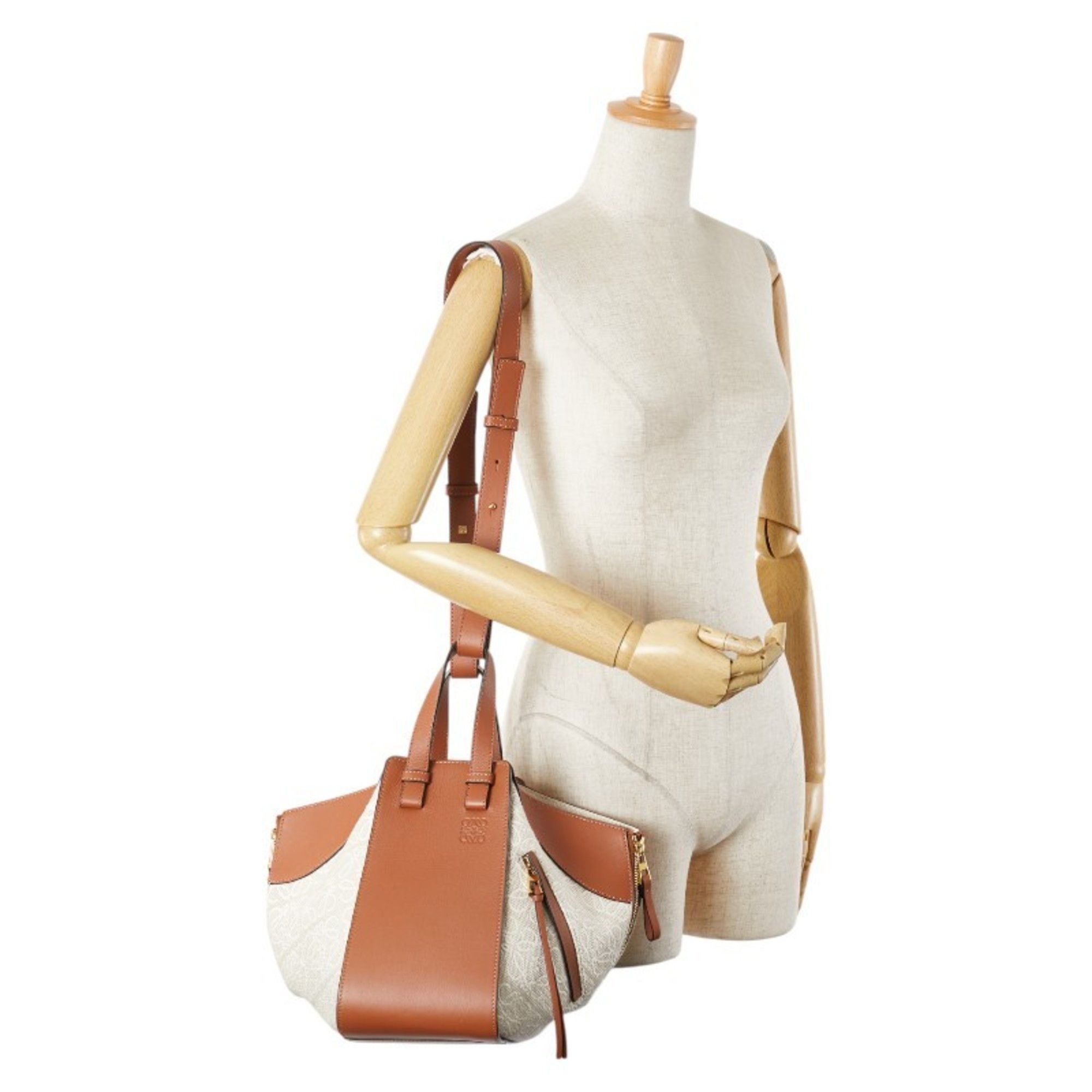 Loewe LOEWE Repeat Anagram Hammock Small Handbag/Shoulder Bag, 2-Way, Beige/Brown Canvas and Leather, Women's Size ONE SIZE - 12 Thumbnail