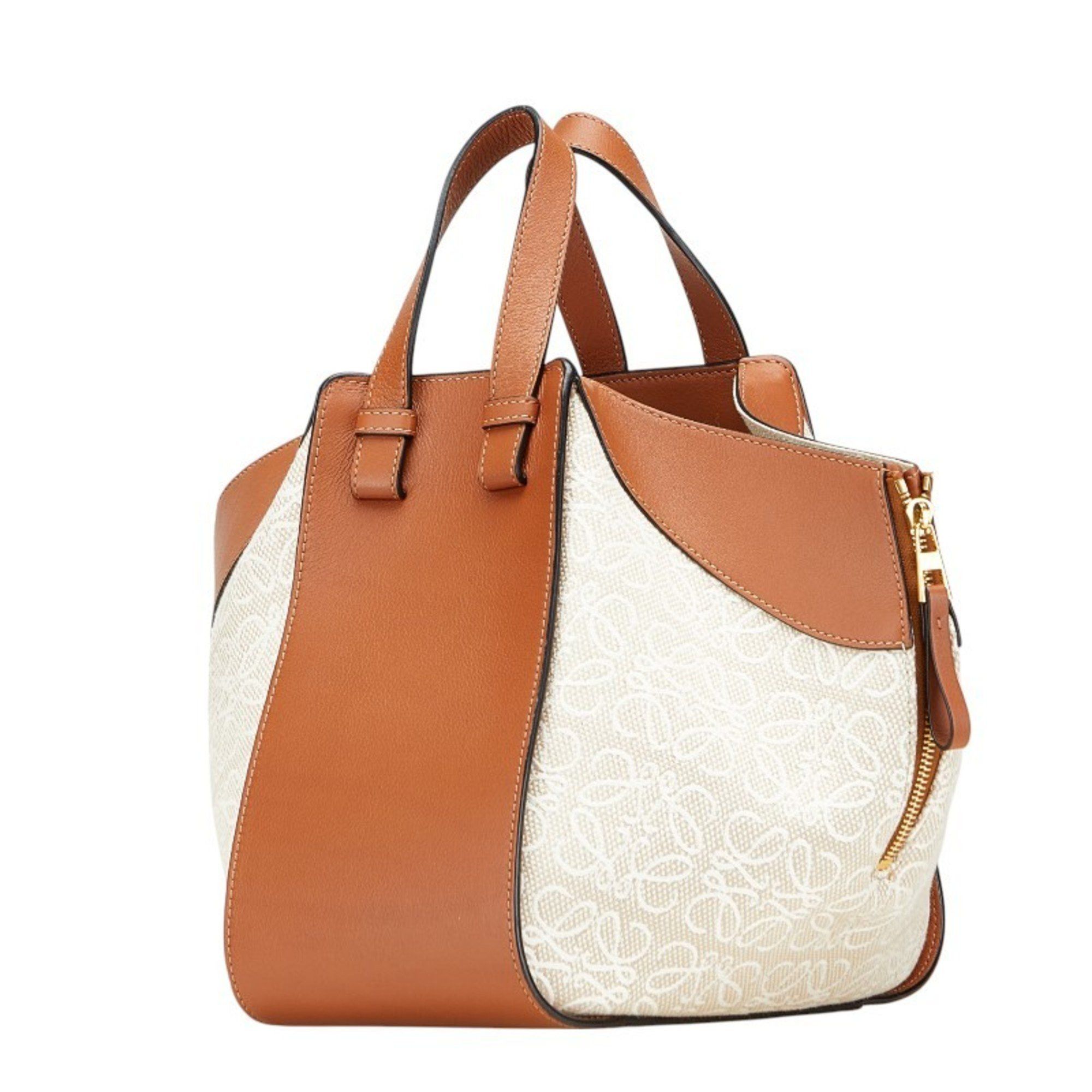 Loewe LOEWE Repeat Anagram Hammock Small Handbag/Shoulder Bag, 2-Way, Beige/Brown Canvas and Leather, Women's Size ONE SIZE - 2 Thumbnail
