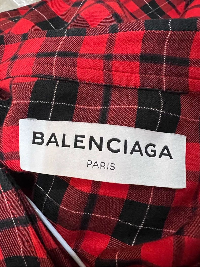 Balenciaga Balenciaga Red Logo Plaid Shirt - dmc Size US XS / EU 42 / 0 - 3 Thumbnail