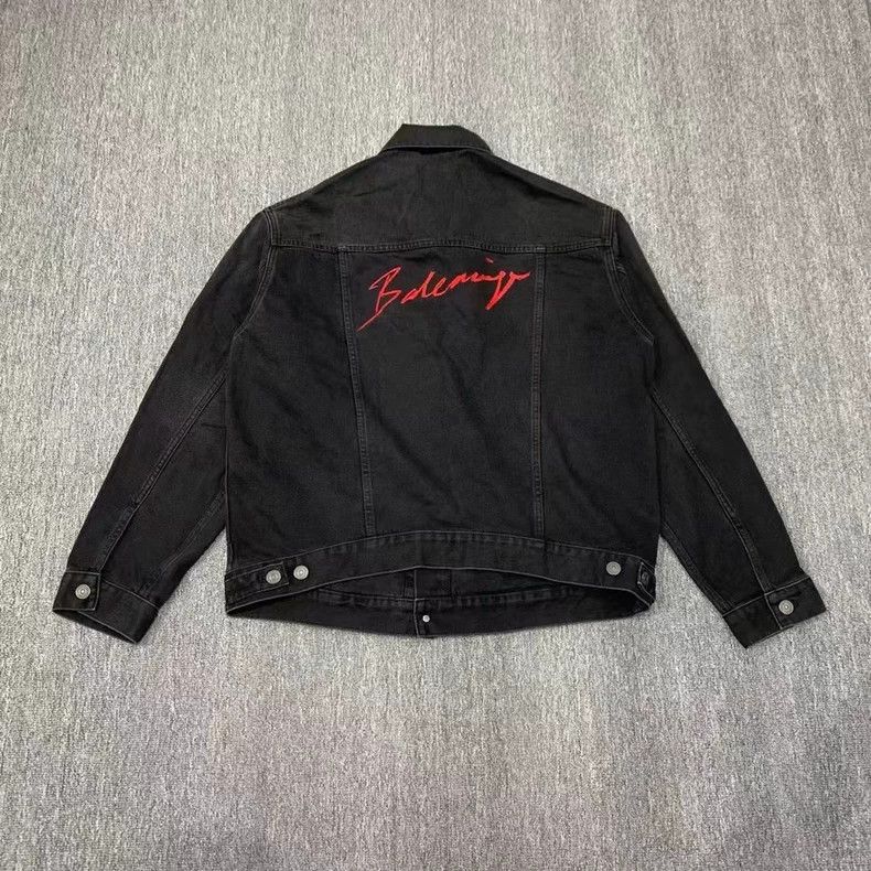 Balenciaga Balenciaga Black Denim Jacket Red Logo - dmc Size US M / EU 48-50 / 2 - 2 Thumbnail