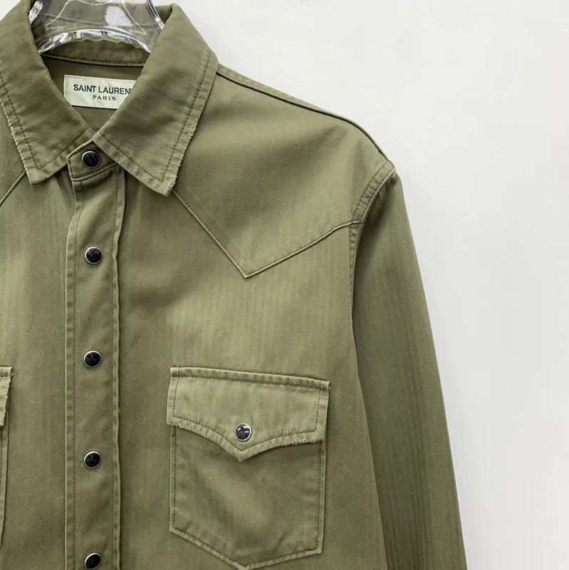Yves Saint Laurent Saint Laurent Military Green Cotton Shirt 0089 Size S / US 4 / IT 40 - 3 Thumbnail