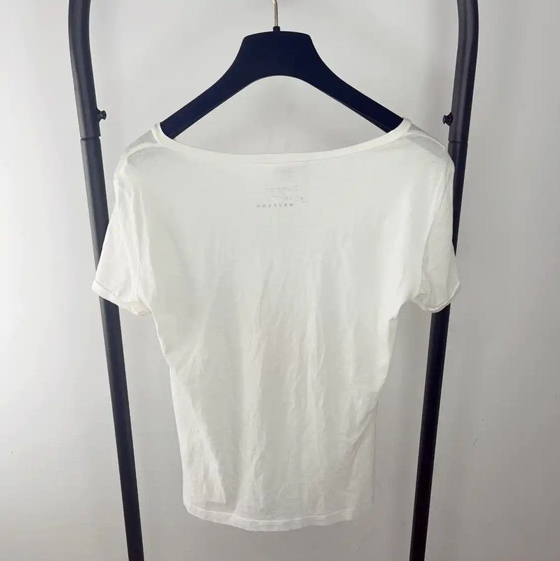 Max Mara MaxMara White Cotton Women's T-Shirt 0089 Size L / US 10 / IT 46 - 2 Thumbnail
