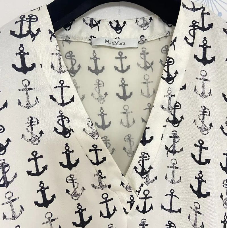 Max Mara MaxMara White Silk Printed Blouse 0089 Size XS / US 0-2 / IT 36-38 - 7 Thumbnail