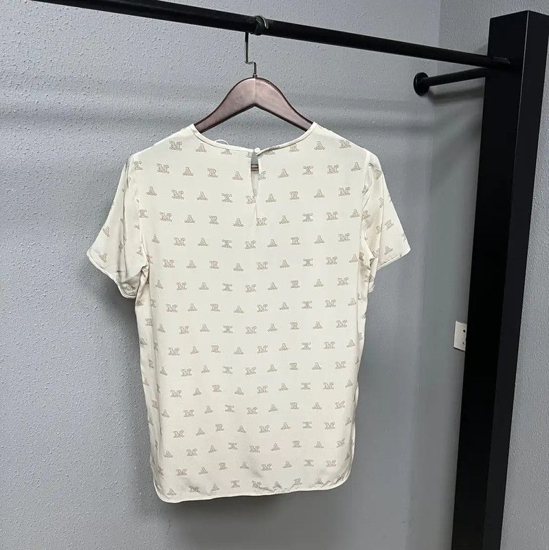 Max Mara MaxMara Cream Cotton Blend T-Shirt 0089 Size M / US 6-8 / IT 42-44 - 2 Thumbnail