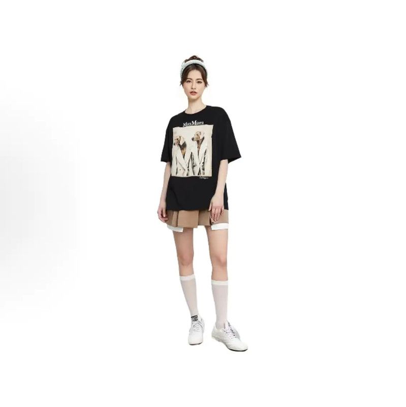 Max Mara MaxMara Black Cotton Graphic T-Shirt 0089 Size L / US 10 / IT 46 - 3 Thumbnail