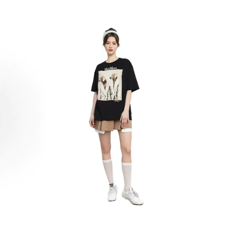 Max Mara MaxMara Black Cotton T-Shirt with Dog Graphic 0089 Size M / US 6-8 / IT 42-44 - 3 Thumbnail