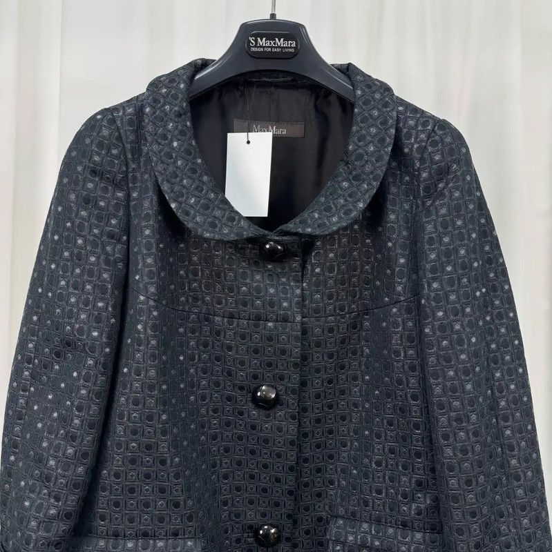 Max Mara MaxMara Black Cotton Blend Mid-Length Coat 0089 Size S / US 4 / IT 40 - 3 Thumbnail
