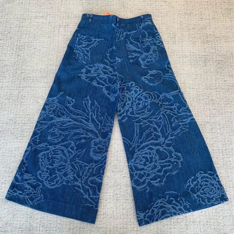 Max Mara MaxMara Blue Floral Denim Pants for Women 0089 Size 28" / US 6 / IT 42 - 2 Thumbnail