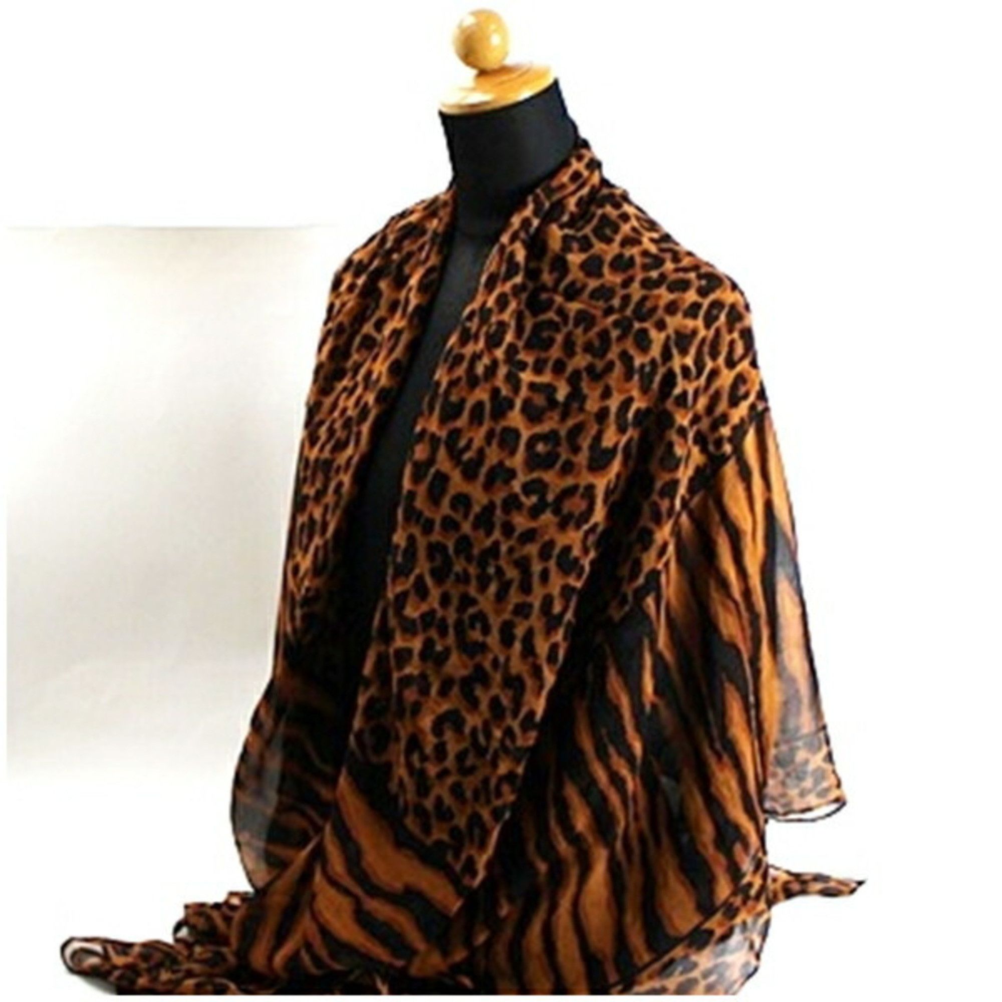 Yves Saint Laurent Yves Saint Laurent Silk Large Scarf Muffler Brown x Black Leopard YVES SAINT LAURENT Women's Size ONE SIZE - 5 Thumbnail