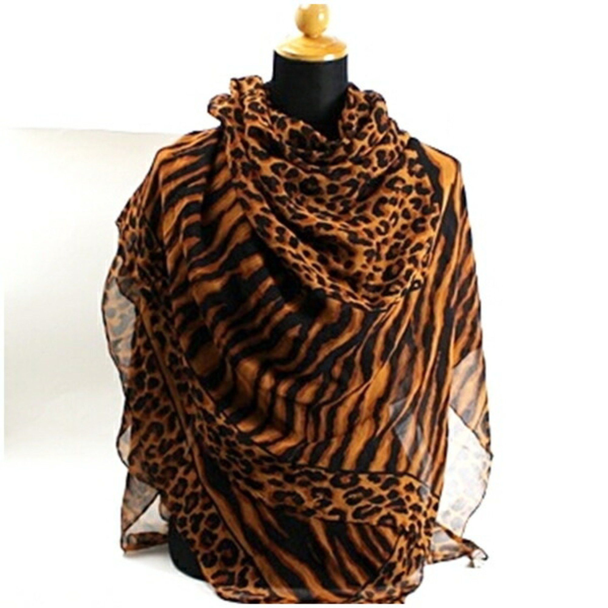 Yves Saint Laurent Yves Saint Laurent Silk Large Scarf Muffler Brown x Black Leopard YVES SAINT LAURENT Women's Size ONE SIZE - 4 Thumbnail