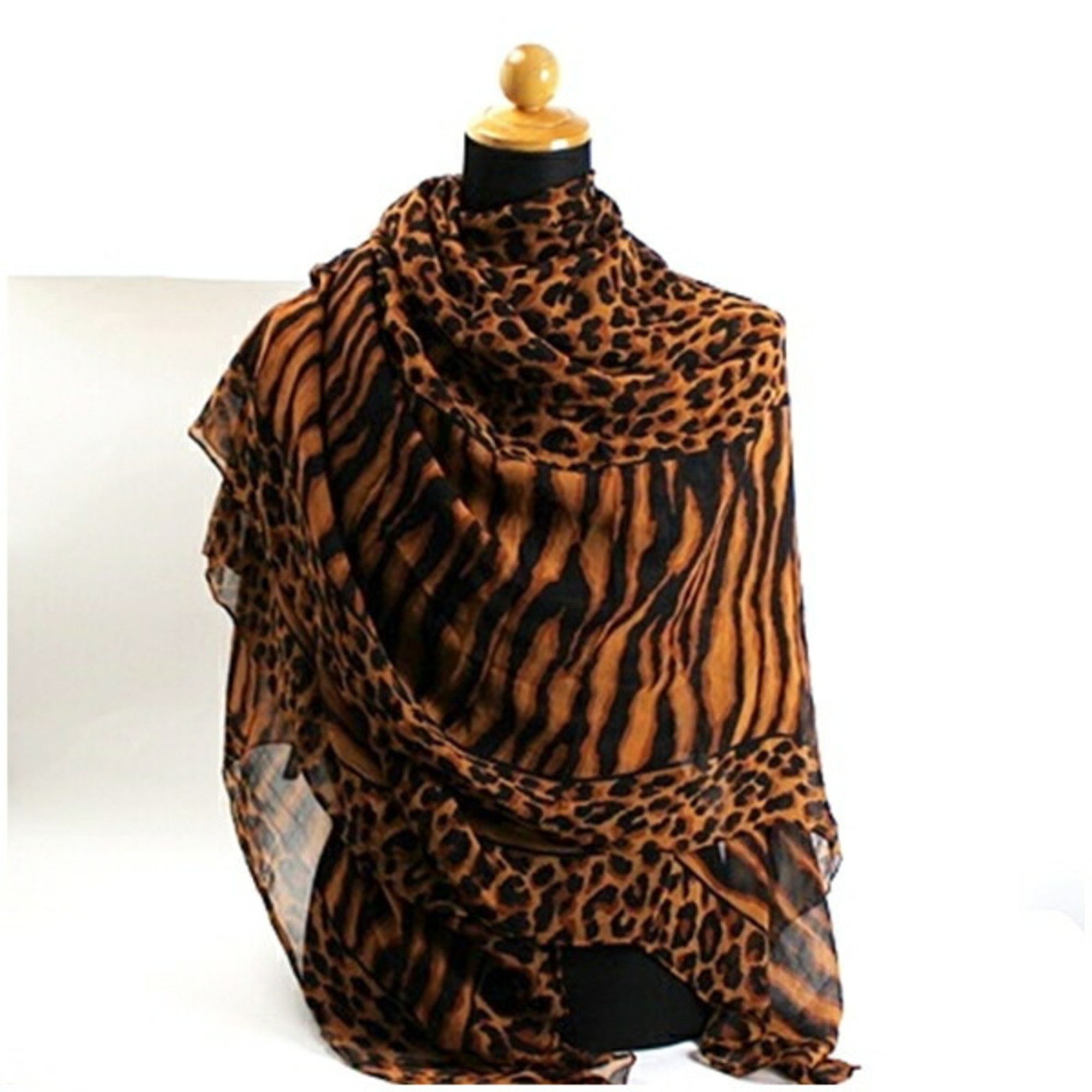 Yves Saint Laurent Yves Saint Laurent Silk Large Scarf Muffler Brown x Black Leopard YVES SAINT LAURENT Women's Size ONE SIZE - 3 Thumbnail