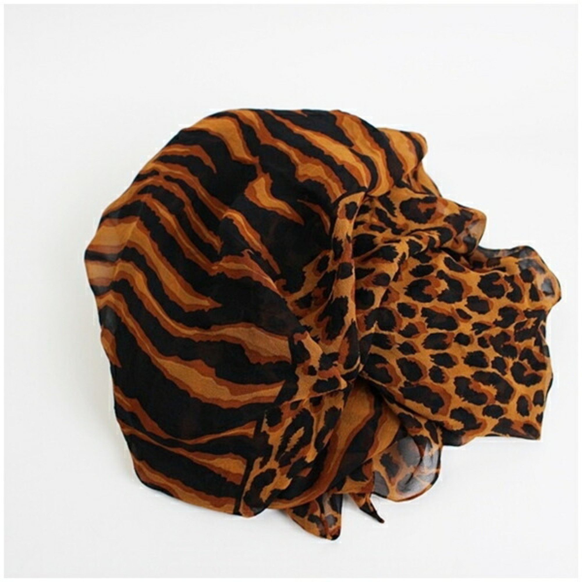 Yves Saint Laurent Yves Saint Laurent Silk Large Scarf Muffler Brown x Black Leopard YVES SAINT LAURENT Women's Size ONE SIZE - 10 Thumbnail