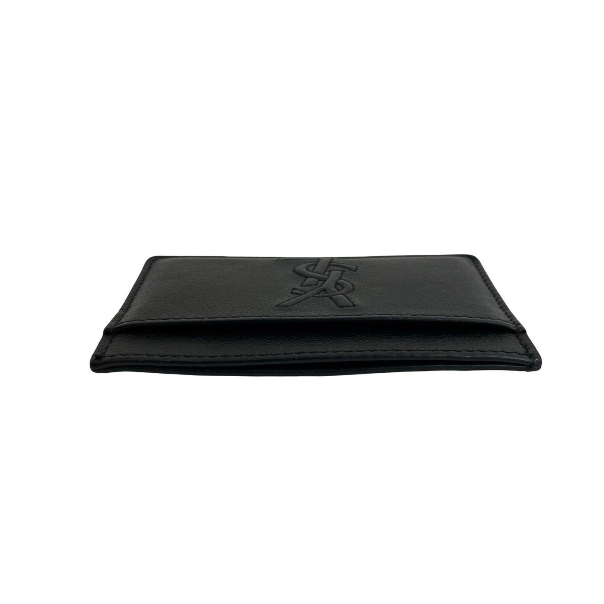 YVES SAINT LAURENT YSL logo stitched leather business card holder, black, 64838