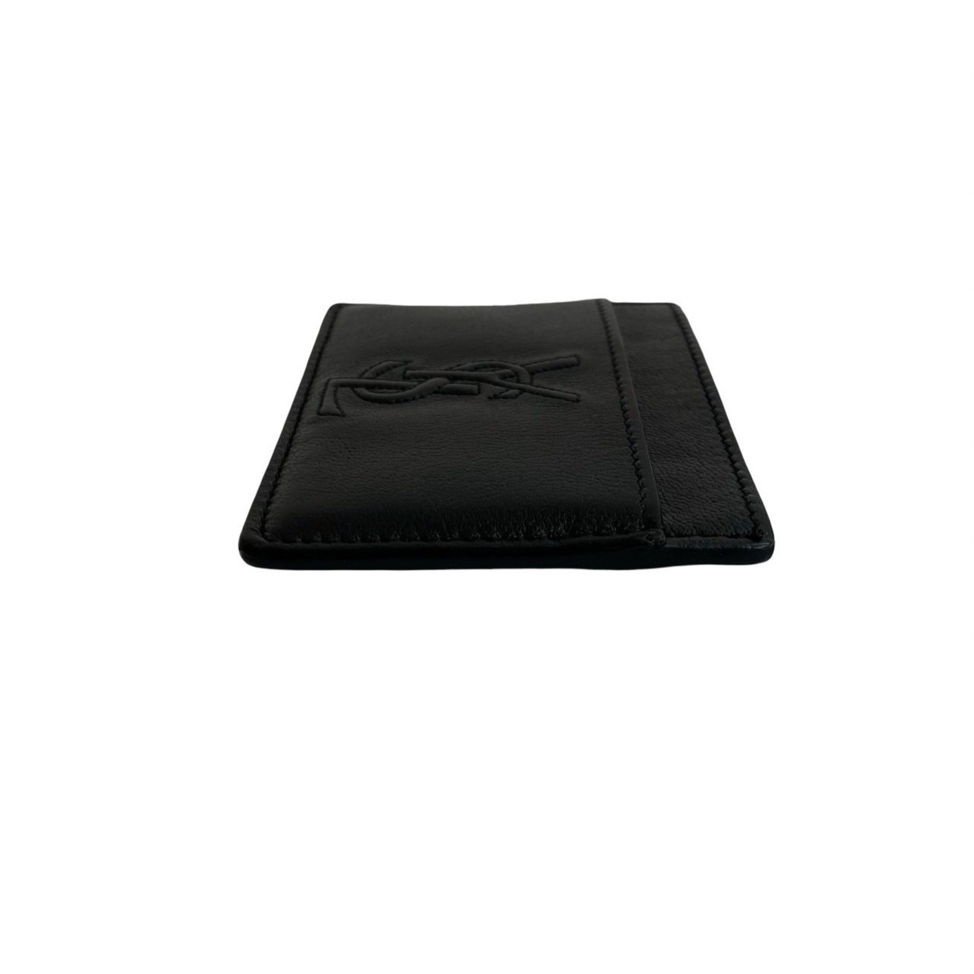 YVES SAINT LAURENT YSL logo stitched leather business card holder, black, 64838