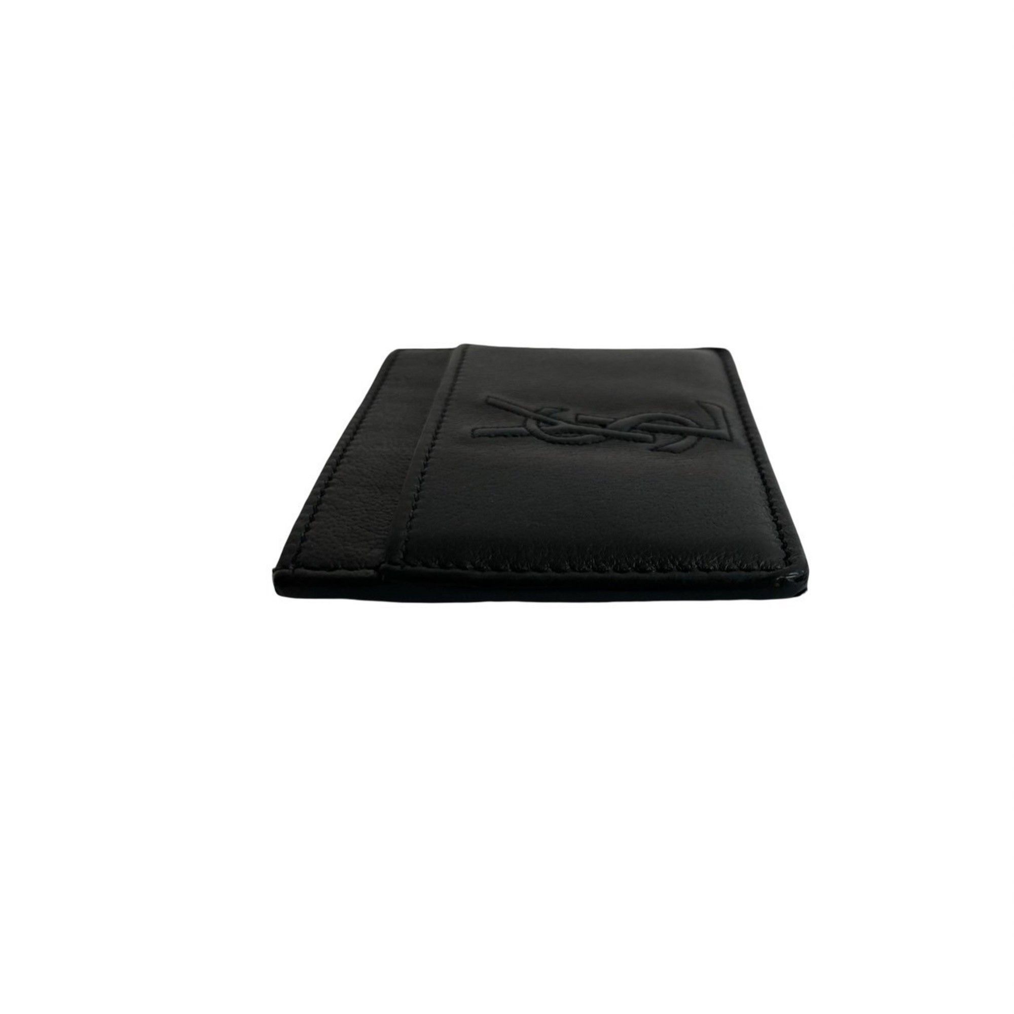YVES SAINT LAURENT YSL logo stitched leather business card holder, black, 64838