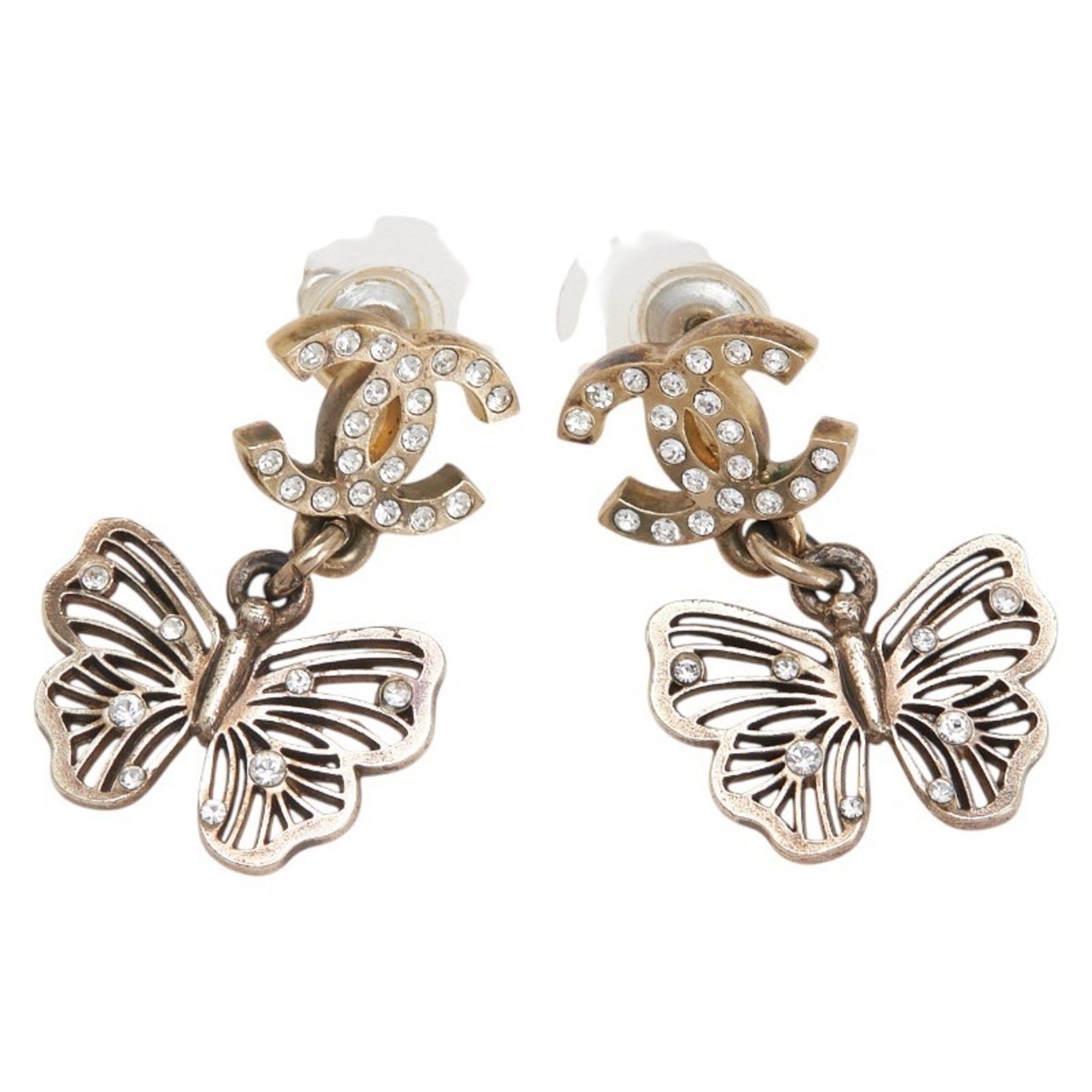 Chanel CHANEL Coco Mark Butterfly Swing Stud Earrings, Gold Plated with Rhinestones, Women's Size ONE SIZE - 2 Thumbnail