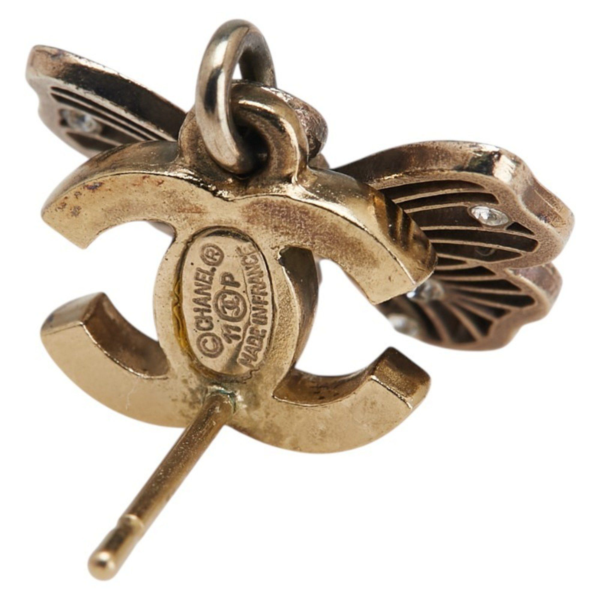 Chanel CHANEL Coco Mark Butterfly Swing Stud Earrings, Gold Plated with Rhinestones, Women's Size ONE SIZE - 4 Thumbnail