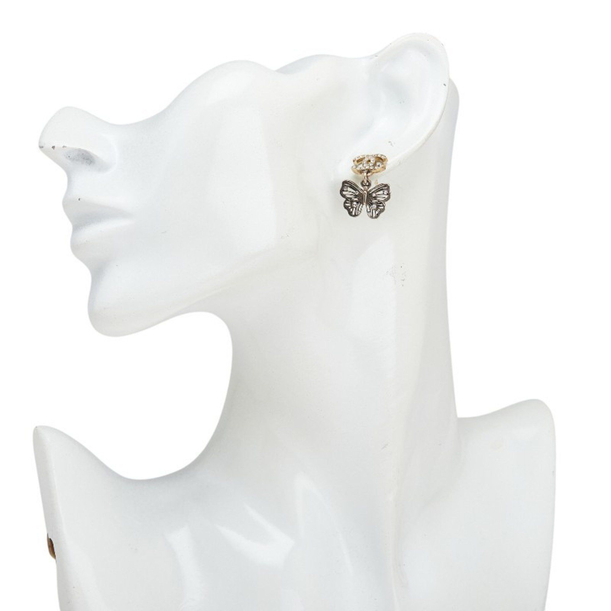 Chanel CHANEL Coco Mark Butterfly Swing Stud Earrings, Gold Plated with Rhinestones, Women's Size ONE SIZE - 5 Thumbnail